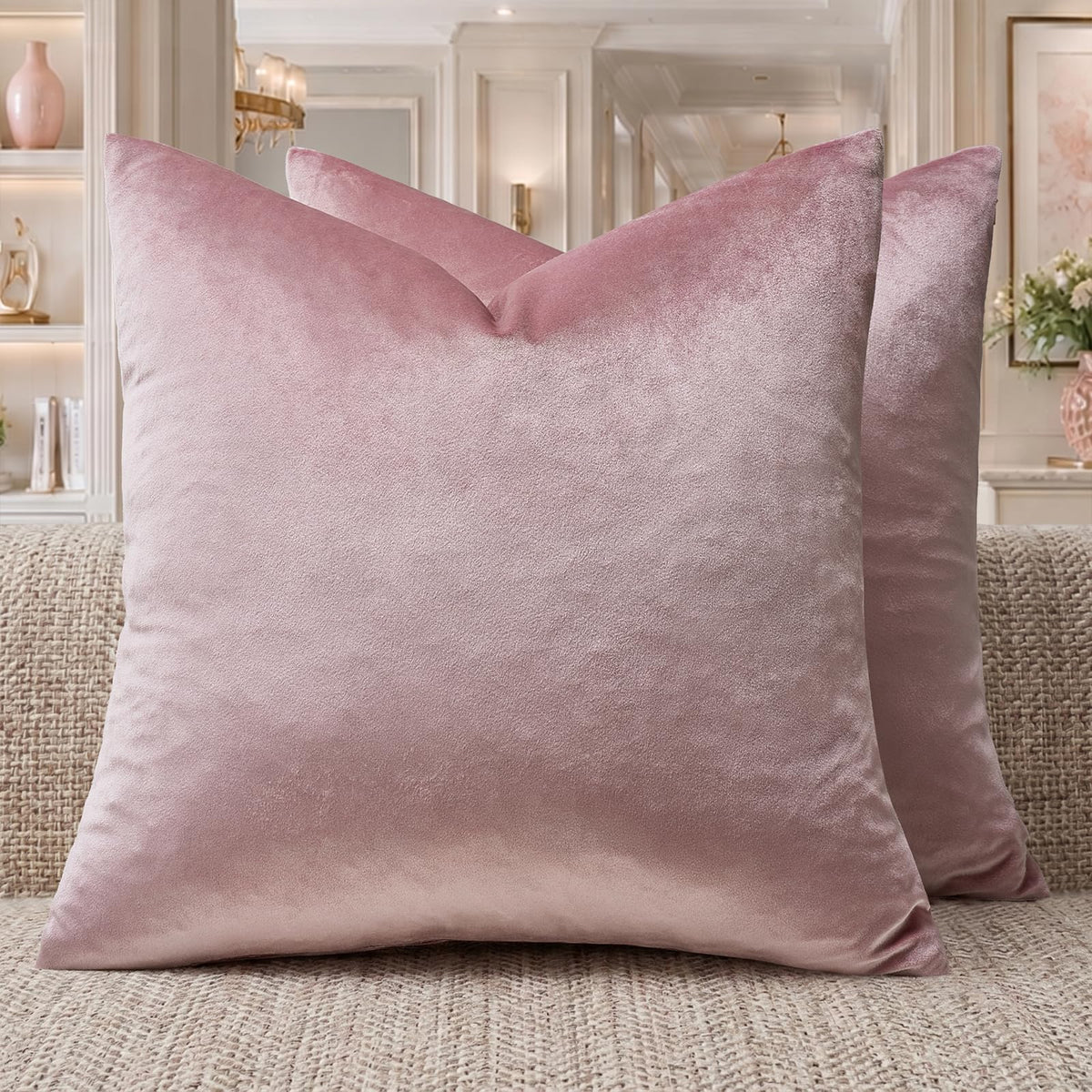 GIGIZAZA Hot Pink Velvet Pillow Covers 18x18 Decorative Pillows Pack of 2