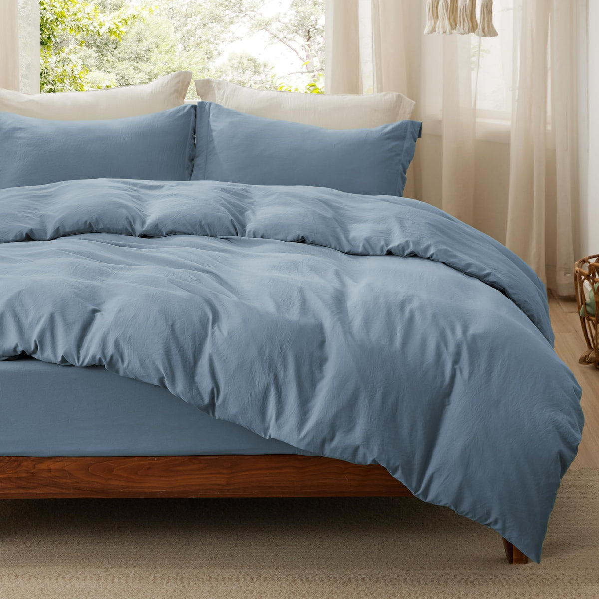 Bedsure Prewashed Duvet Cover Queen, Cotton-Like Soft Bedding Set, Beige