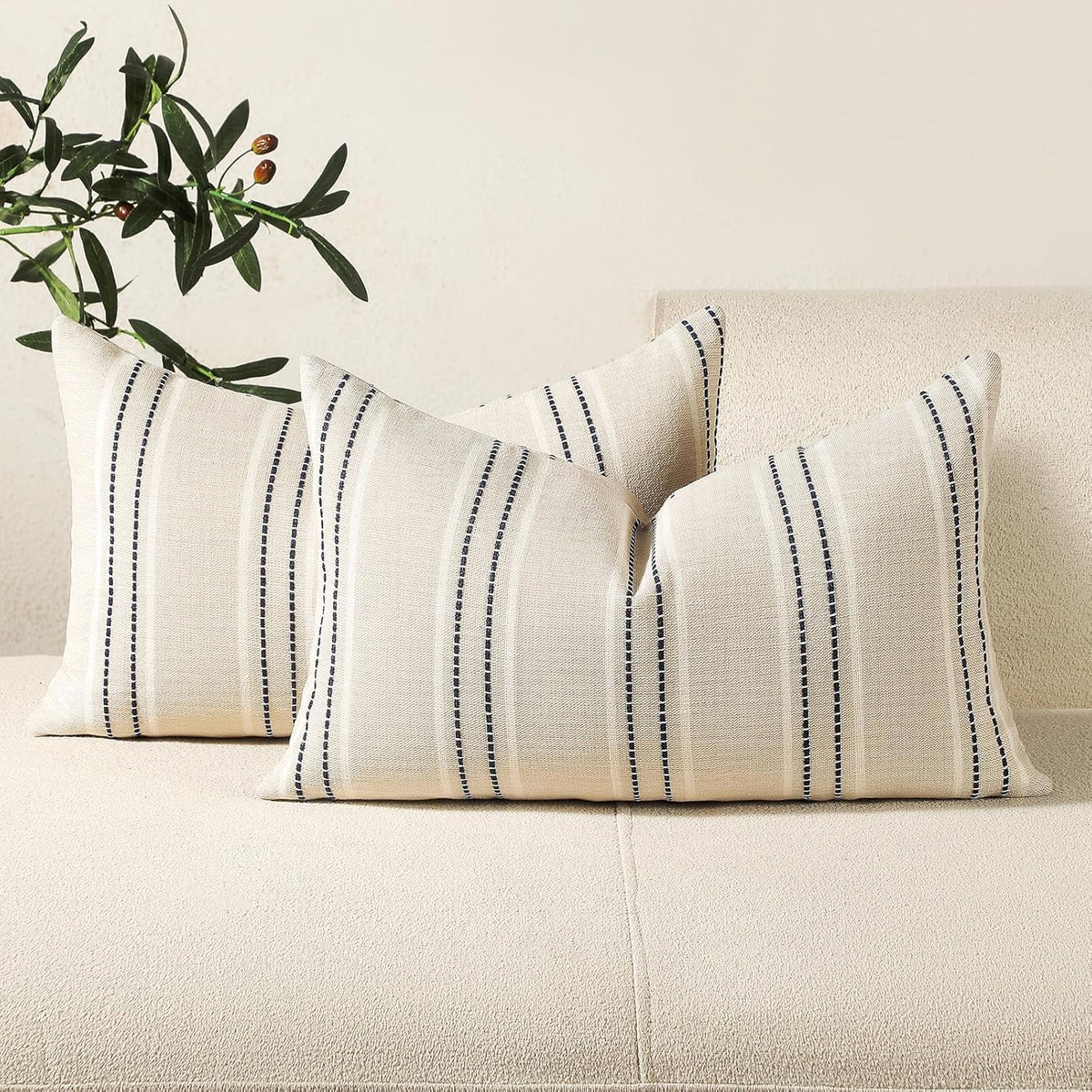 Hckot Navy Blue Throw Pillow Covers 20x20 Set of 2 Striped Pillow Covers