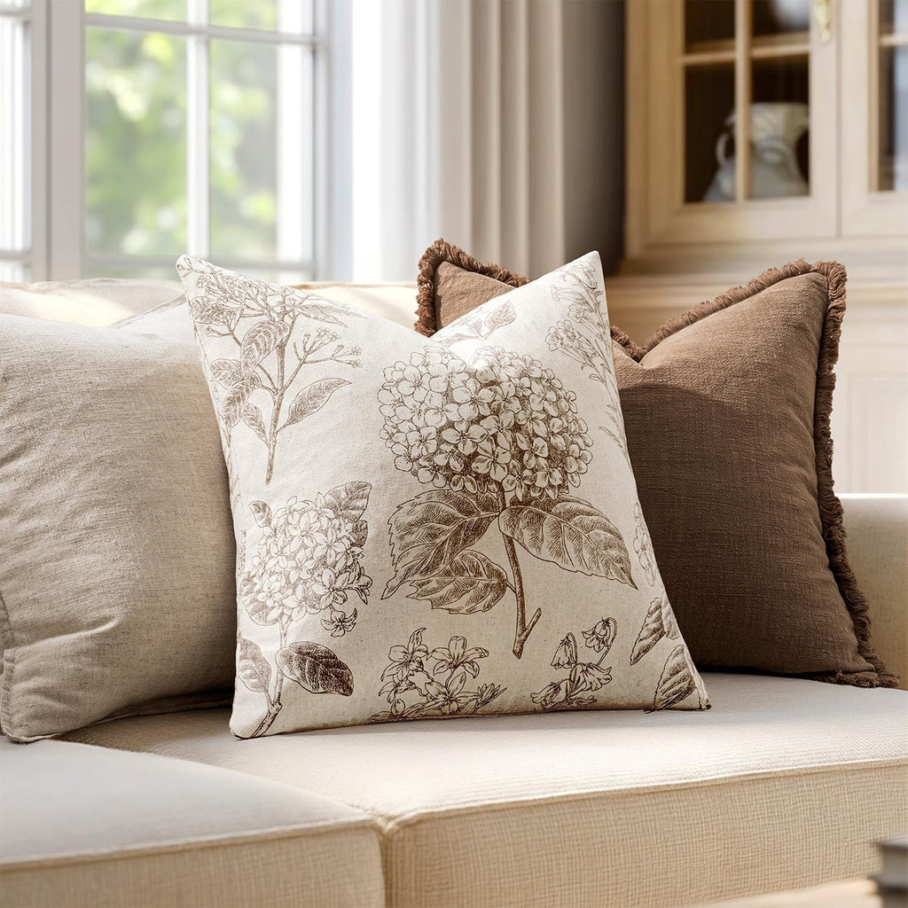 Set of 2 Decorative Floral Pillow Covers 18x18 Inch Light Brown