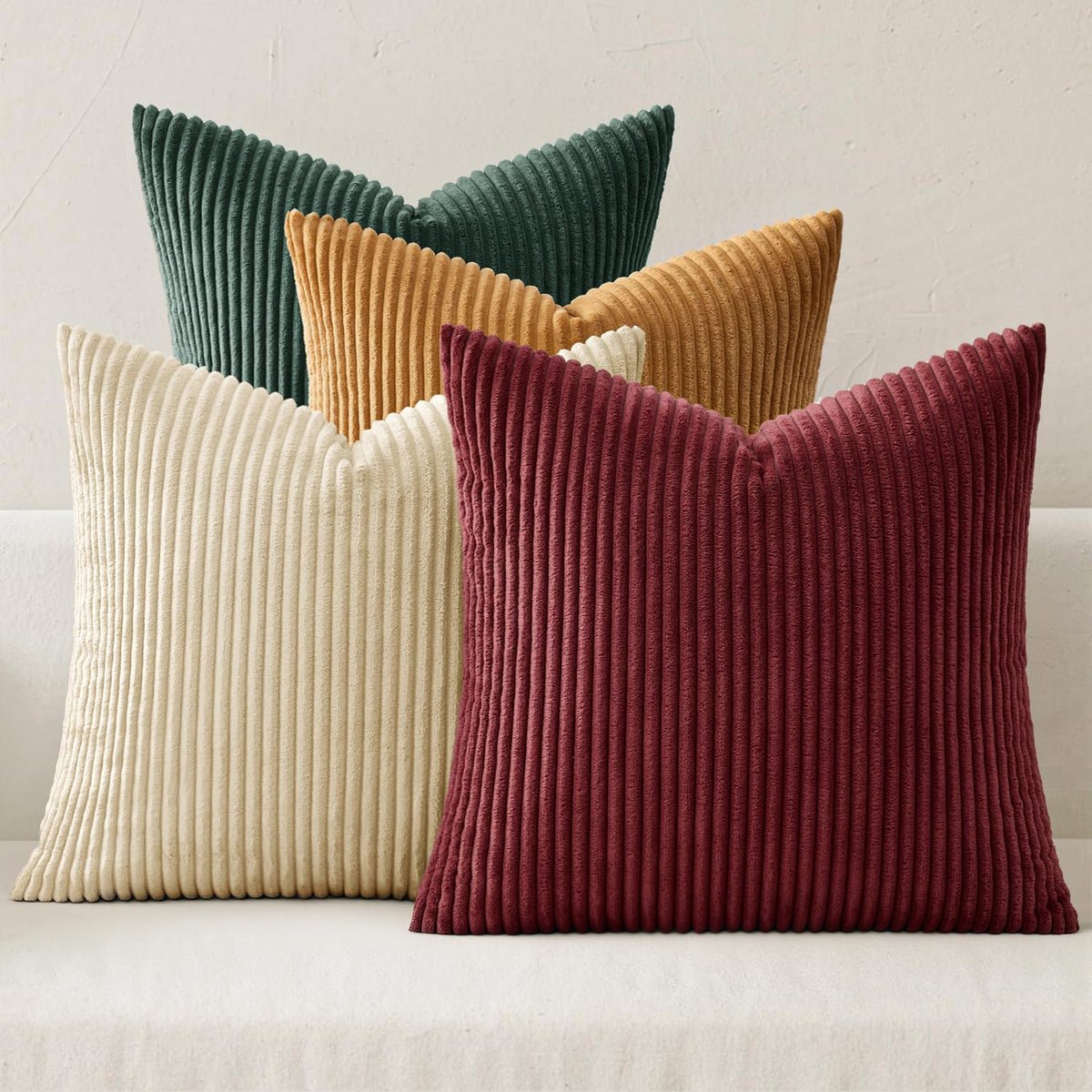 MIULEE Fall Corduroy Decorative Throw Pillow Covers Rust-Olive Green 18x18