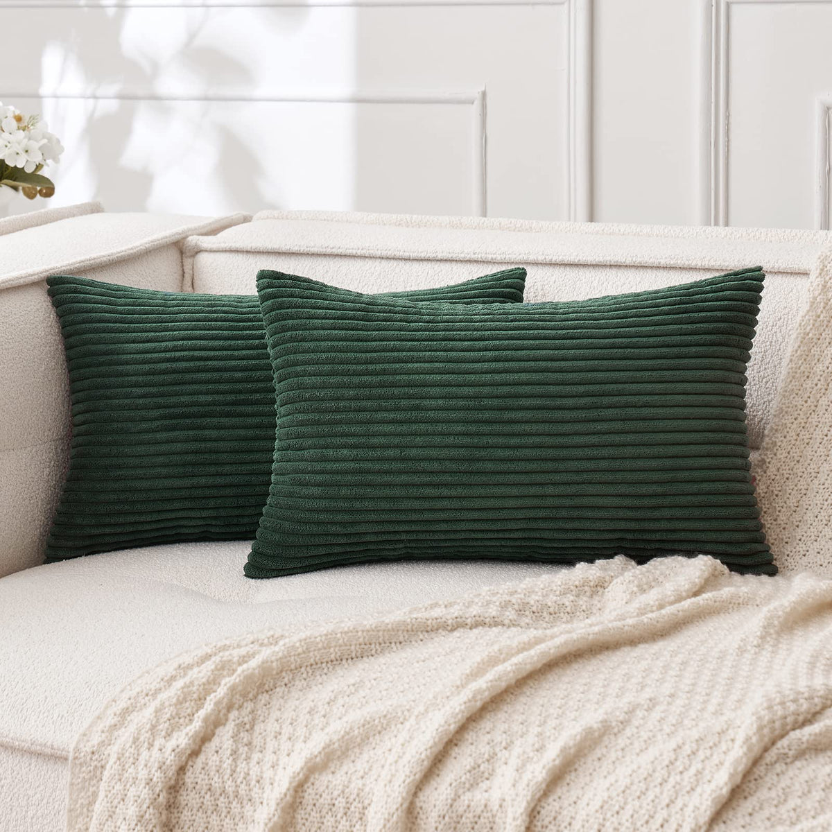 MIULEE Decorative Corduroy Throw Pillow Covers Set of 2 18x18 Dusty Blue