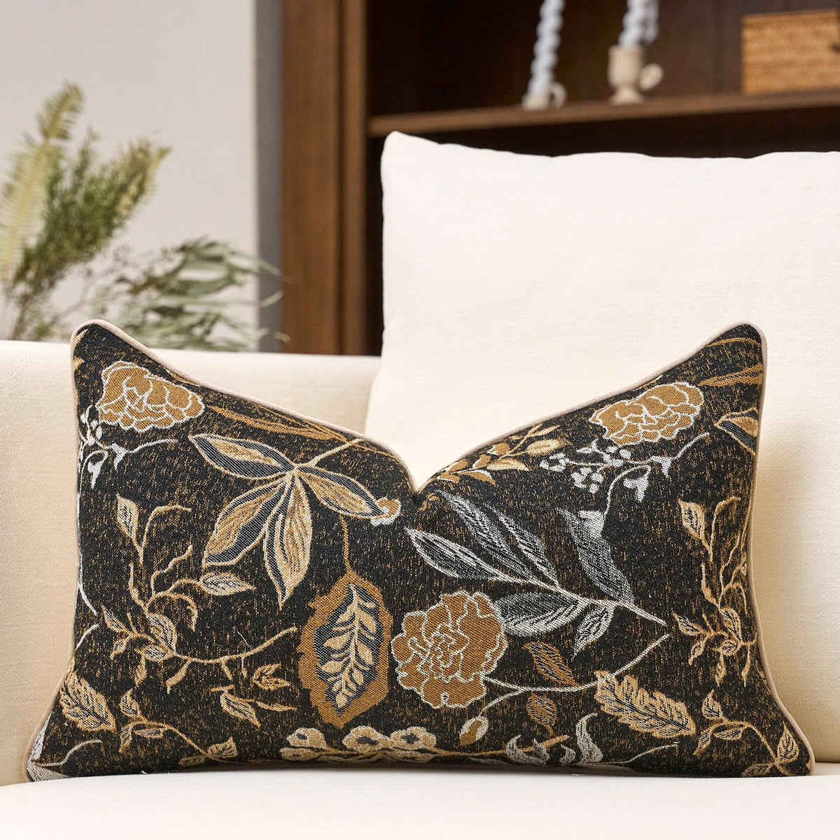 Green Floral Textured Throw Pillow Cover 18x18 Fall Vintage Rust Pillow Cover Farmhouse Summer Leaf Cushion Cover Chenille Neutral Flower Pillowcase Home Decor for Sofa Living Room Bedding