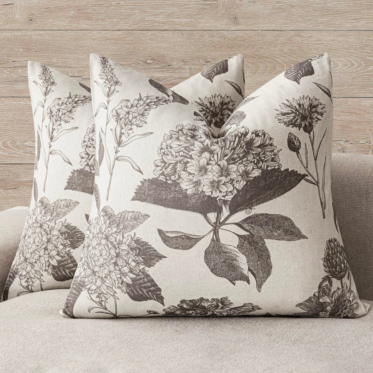 Foindtower Decorative Linen Floral Throw Pillow Covers 18×18 Inch,Blue