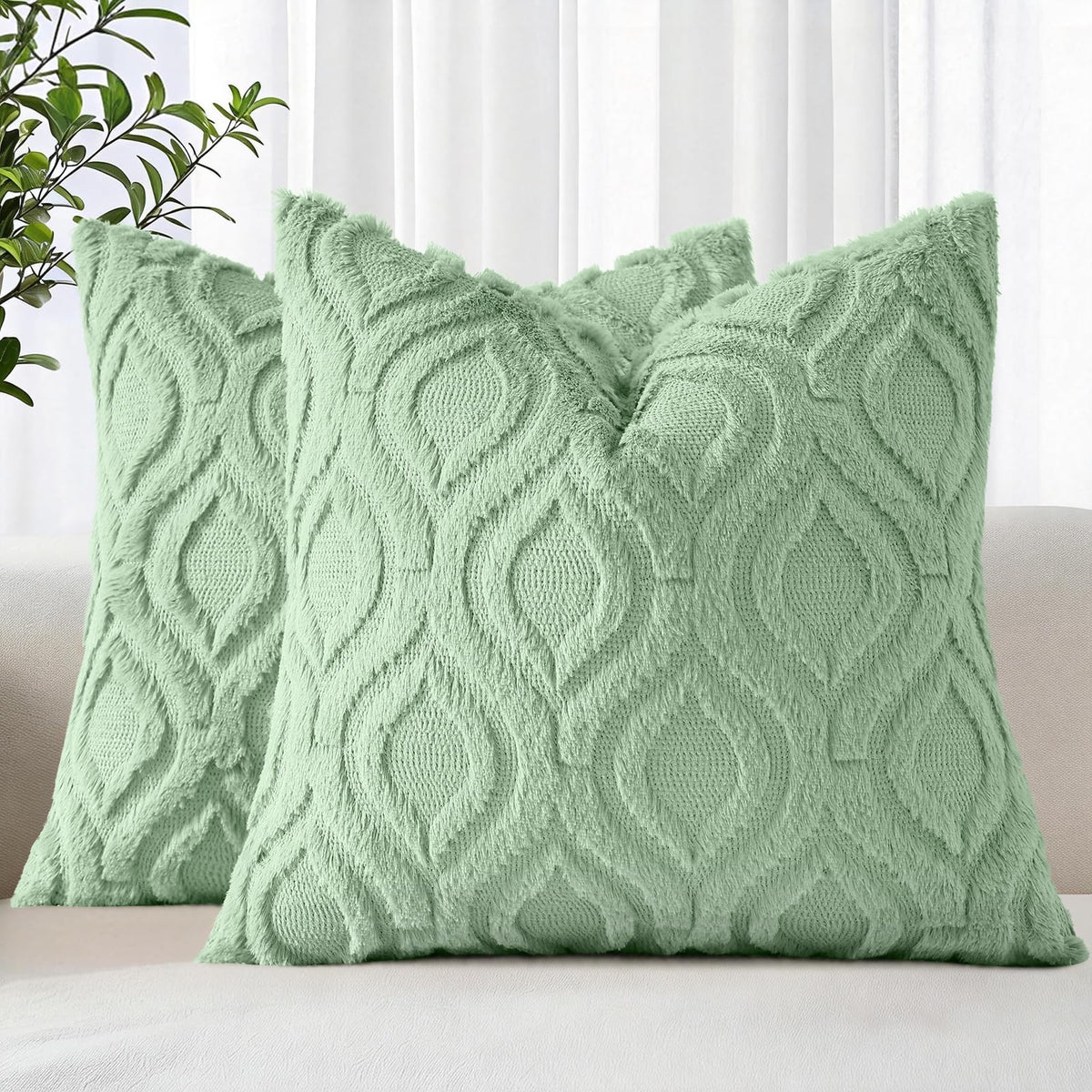 decorUhome Faux Fur Plush Soft Rust Throw Pillow Covers 18x18 Set of 2