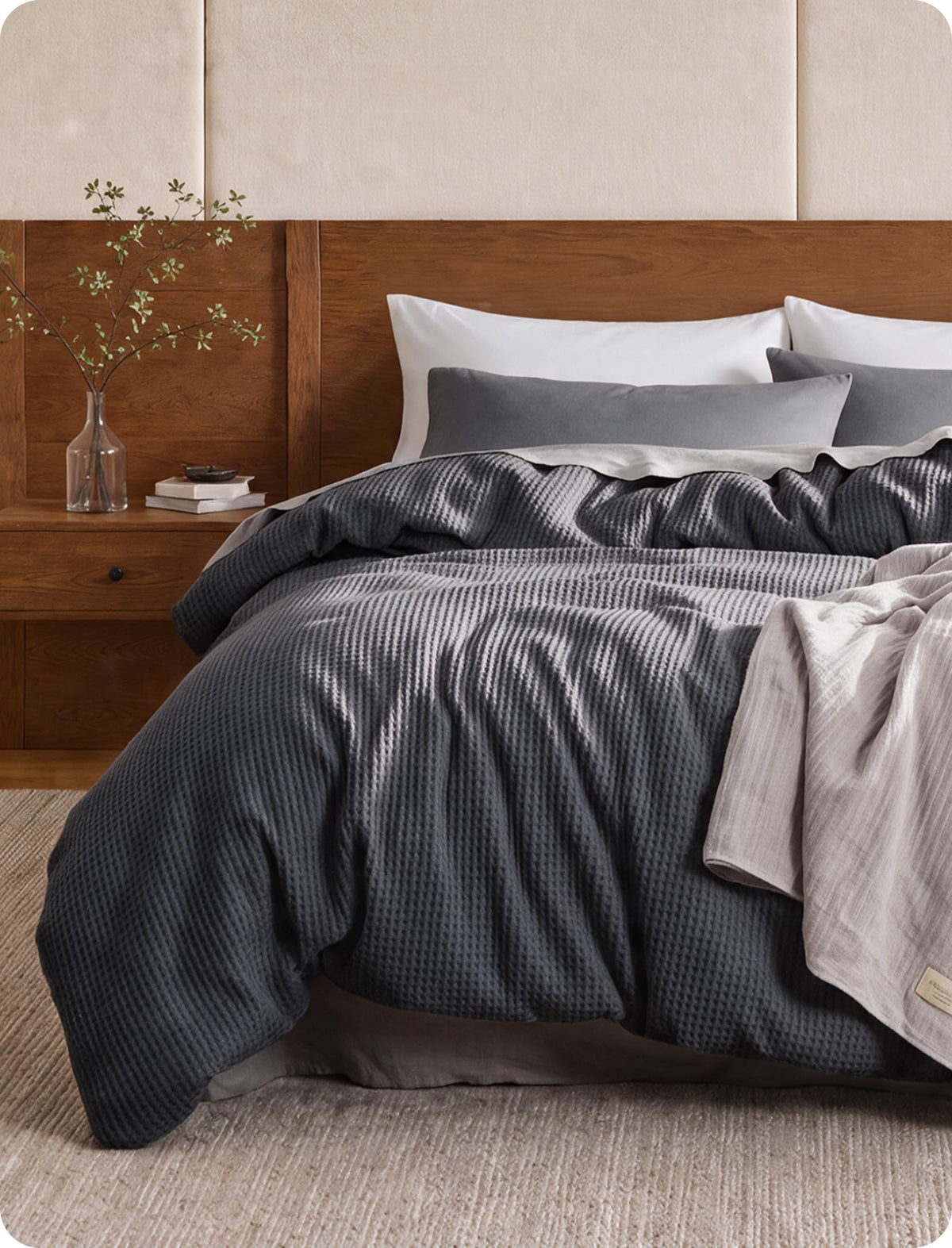 Bedsure PureWoven 3 Pieces 100% Cotton Waffle Duvet Cover Set, King, Linen