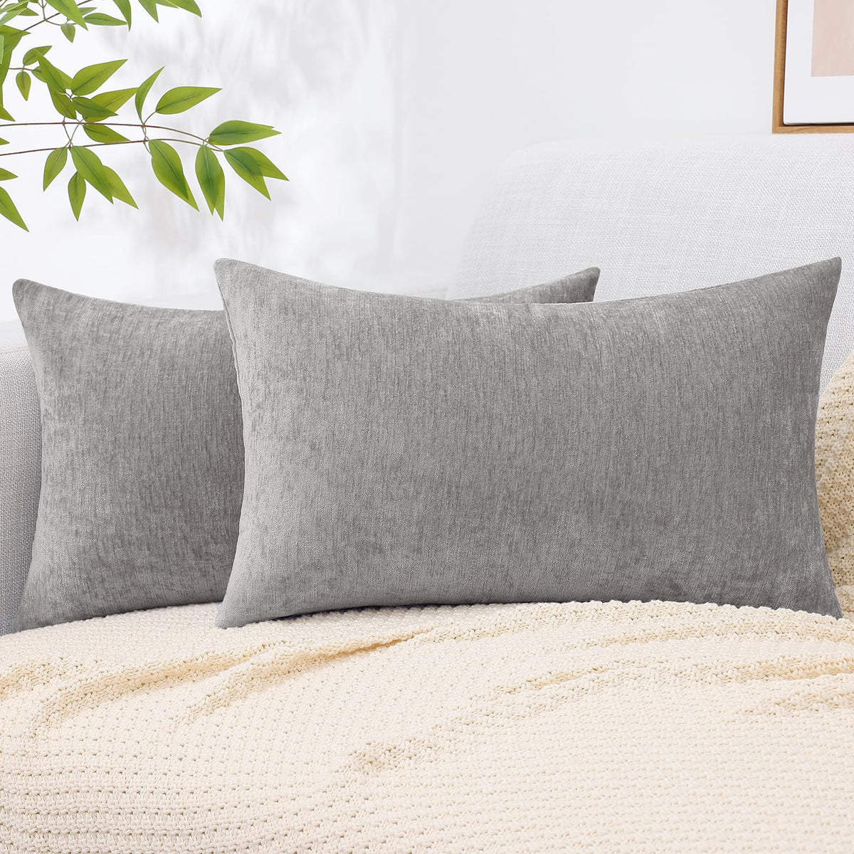 decorUhome Soft Chenille Blush Pink Throw Pillow Covers 18X18 Set of 2