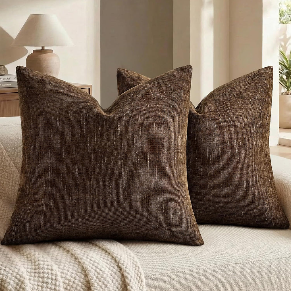 decorUhome Chenille Decorative Throw Pillow Covers 18x18 Set of 2, Brown