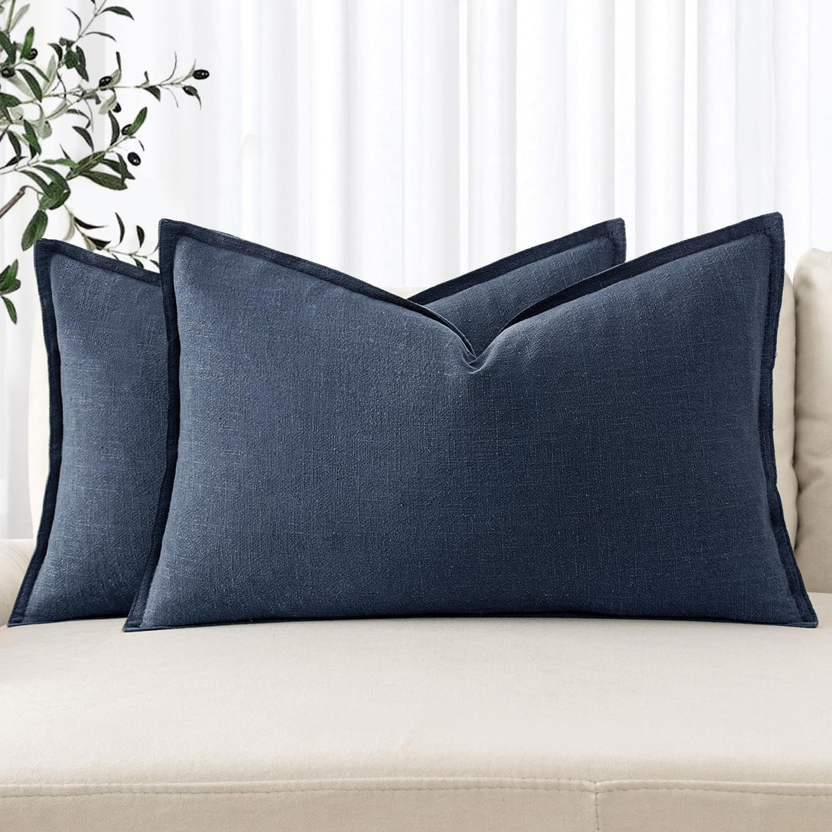 MIULEE Decorative Linen Pillow Covers 20x20 Inch Natural Beige