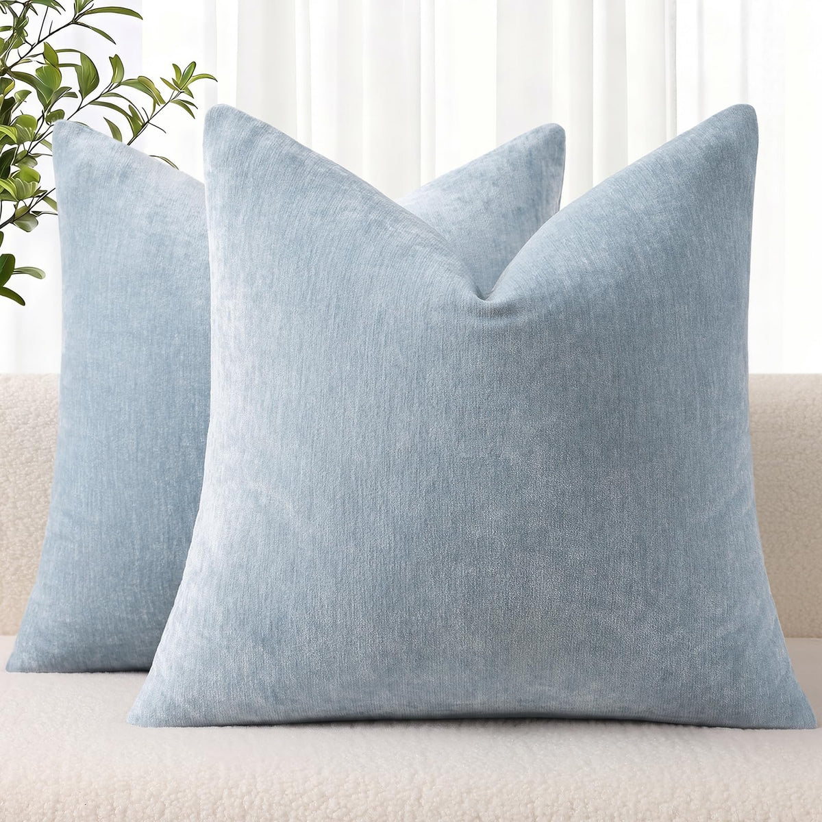 decorUhome Soft Chenille Blush Pink Throw Pillow Covers 18X18 Set of 2