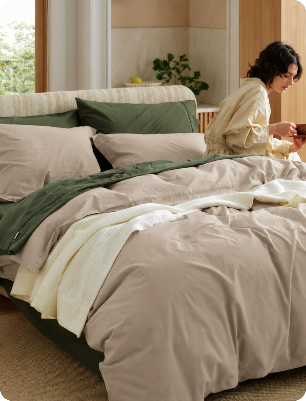 Bedsure PureWoven 100% Washed Cotton Duvet Cover Set, Queen Size, 3-PC