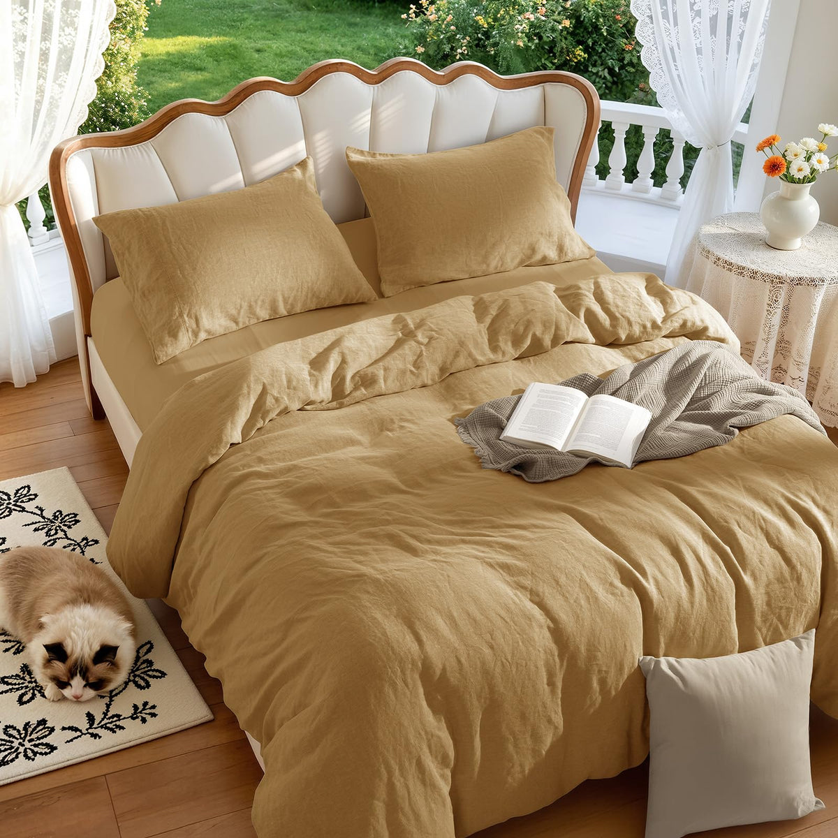 LBRO2M 100% French Linen Duvet Cover Set 3Pcs, Comforter Cover King Size