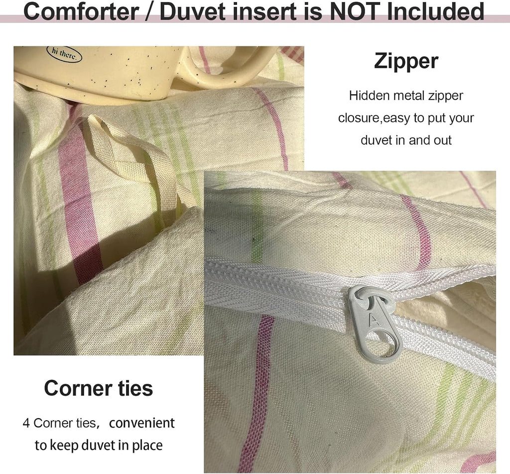 EAVD Retro Striped Duvet Cover Queen Soft 100% Washed Cotton Green Purple