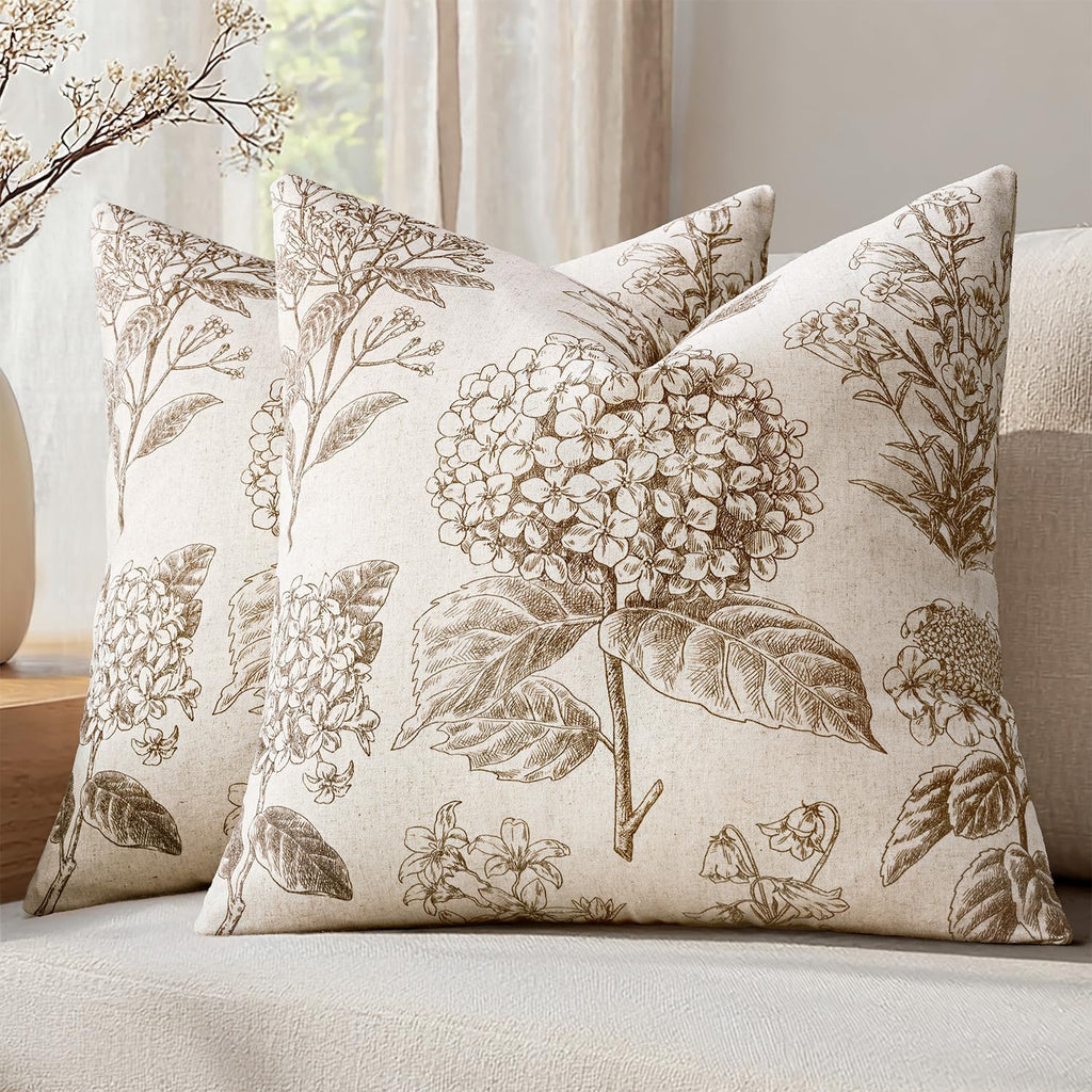 Set of 2 Decorative Floral Pillow Covers 18x18 Inch Light Brown