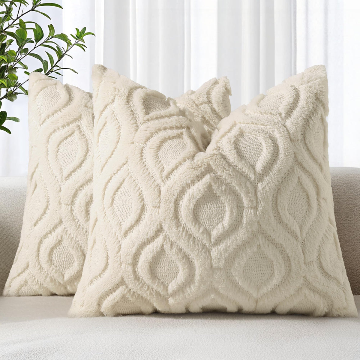 decorUhome Faux Fur Plush Soft Rust Throw Pillow Covers 18x18 Set of 2