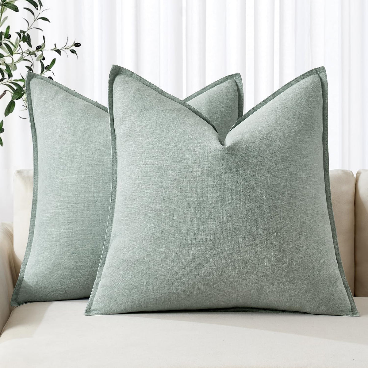 MIULEE Decorative Linen Pillow Covers 20x20 Inch Natural Beige