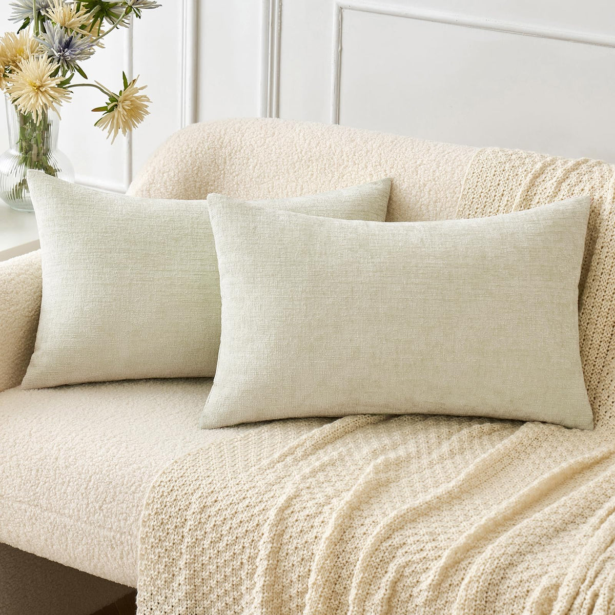 MIULEE Soft Chenille Throw Pillow Covers Sage Green 18x18 Inch Pack of 2
