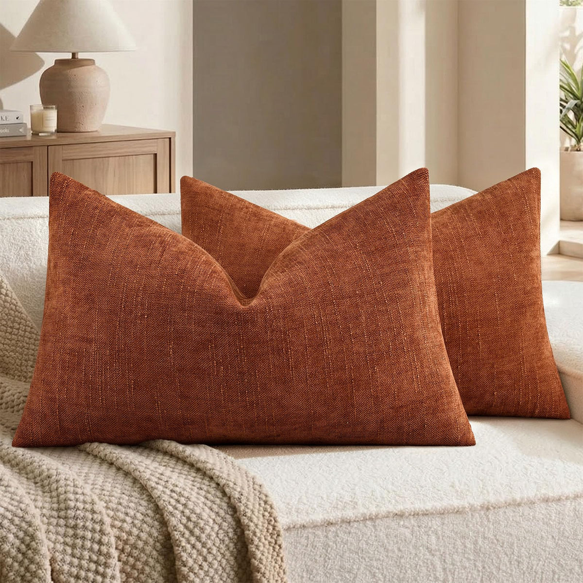 decorUhome Chenille Decorative Throw Pillow Covers 18x18 Set of 2, Brown