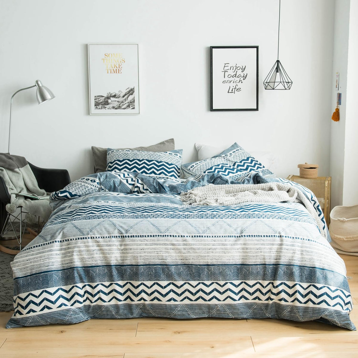 SUSYBAO Taupe Geometric Duvet Cover Queen 100% Cotton 3 Pieces Set