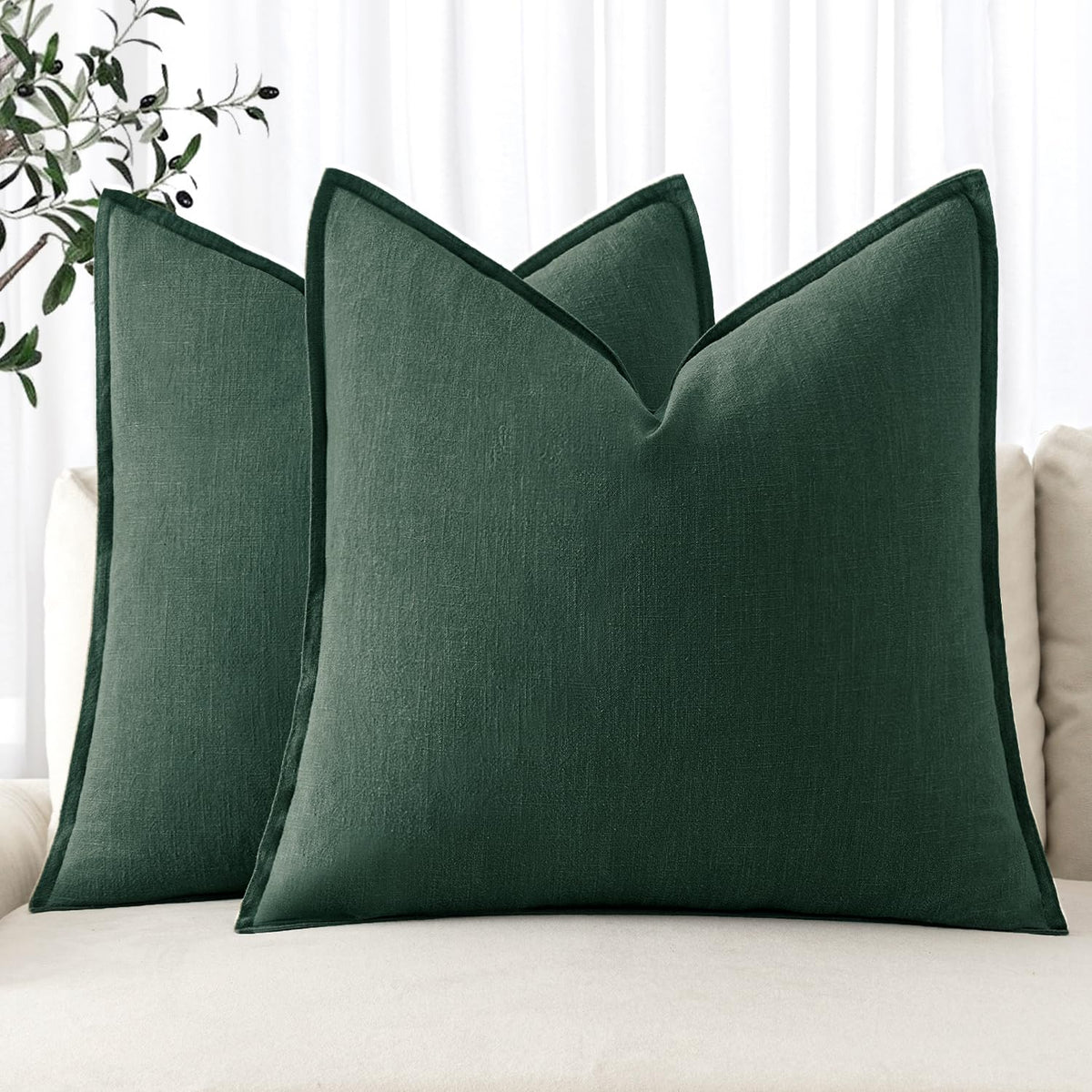 MIULEE Decorative Linen Pillow Covers 20x20 Inch Natural Beige