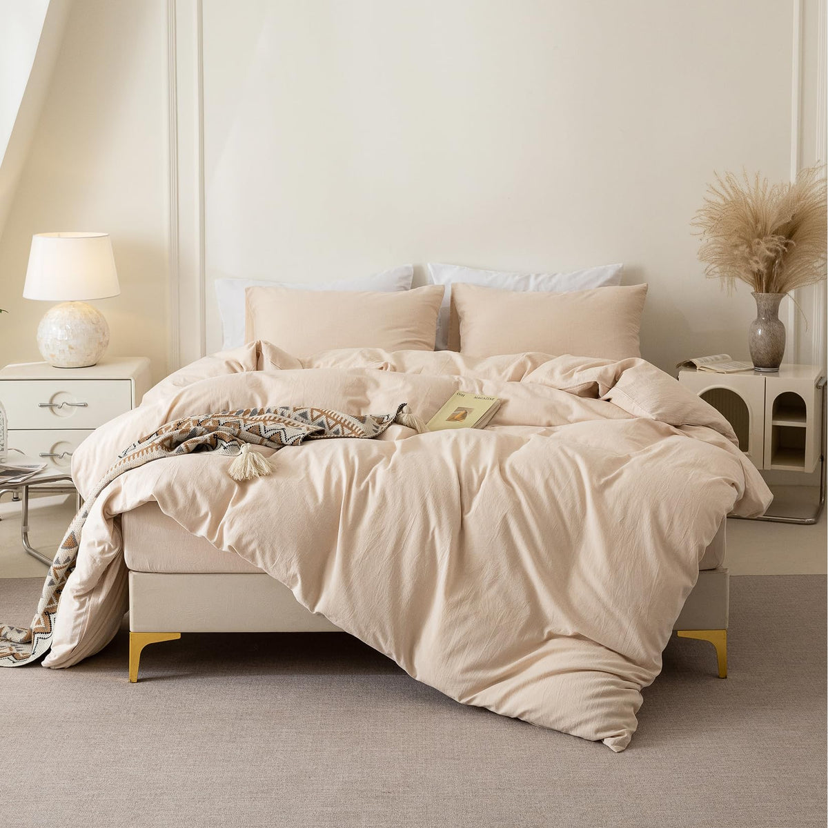 BDEAR 3Pcs Off White Duvet Cover Set Queen Size 90" L x 90" W, Oeko TEX