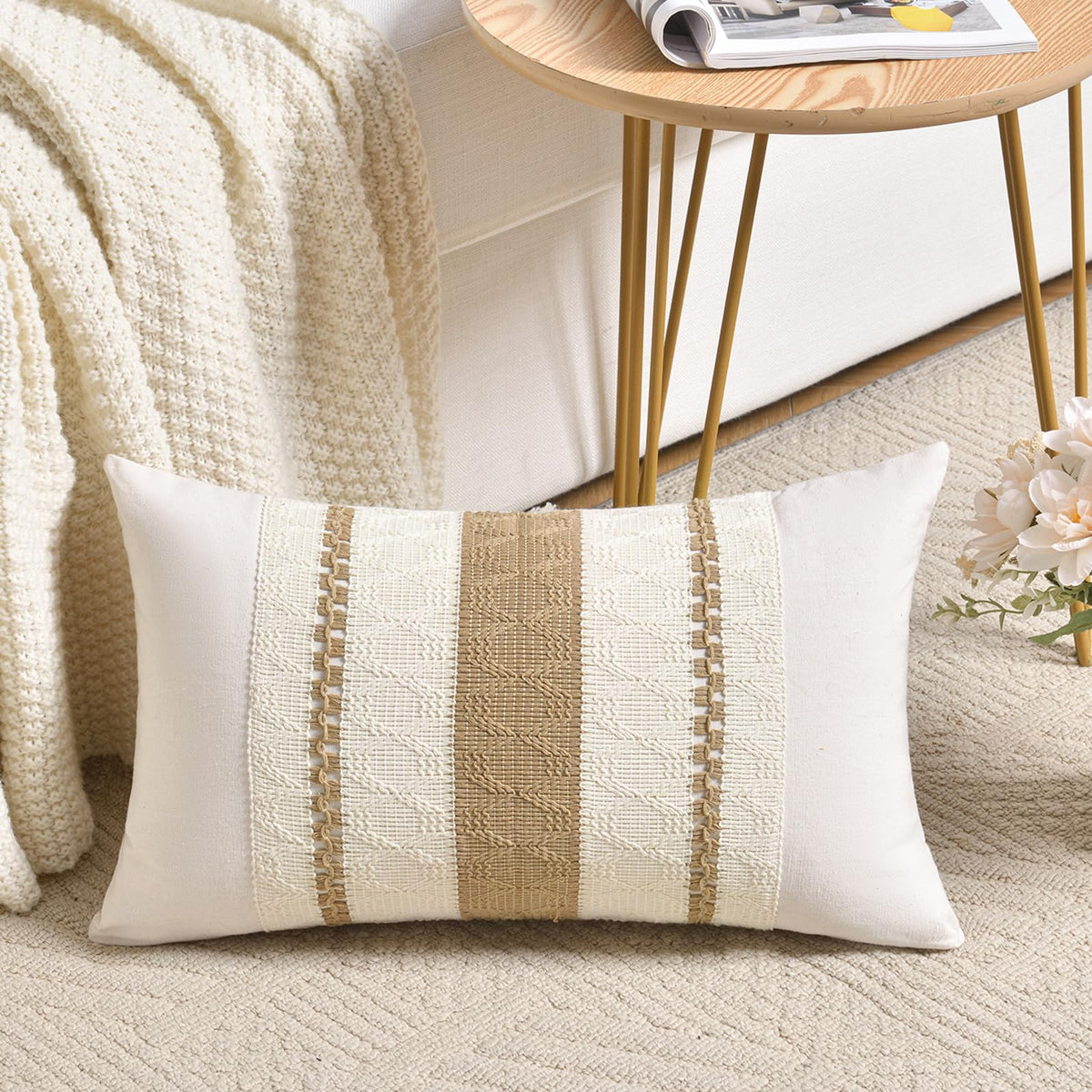 Fancy Homi Set of 1 Navy Blue Lumbar Decorative Throw Pillow Covers 12x20 Inch for Couch Bed Sofa Living Room, Soft Cotton blend Woven Textured Cushion Case