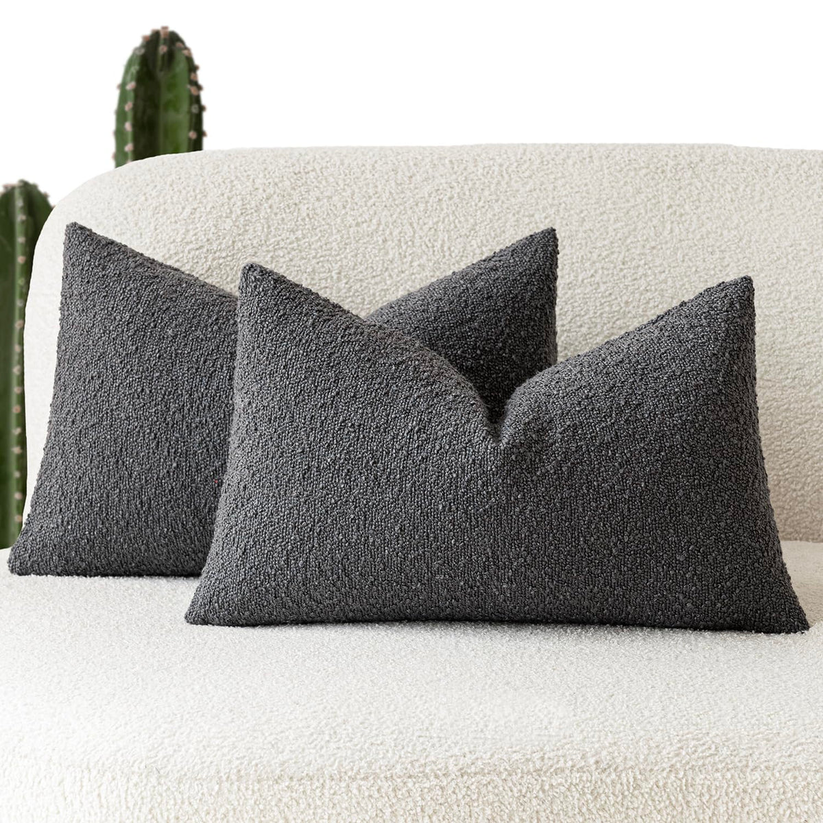 Foindtower Decorative Textured Boucle Throw Pillow Covers 18x18 Inch,Ivory