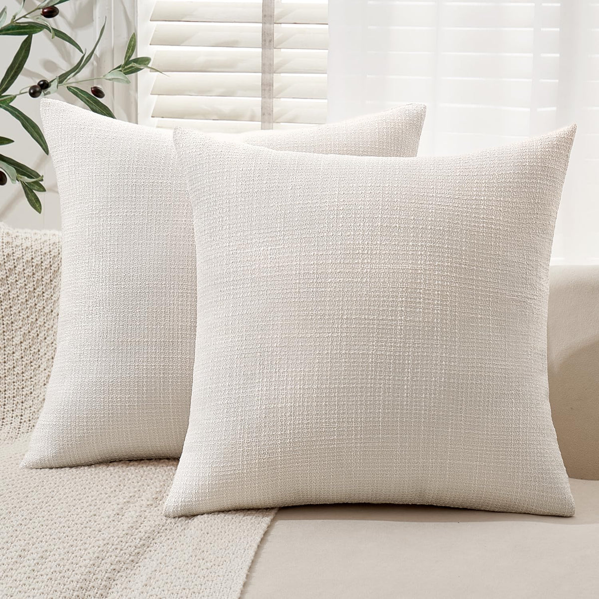 MIULEE Burlap Linen Throw Pillow Covers 18x18 Inch Set of 2 Light Blue