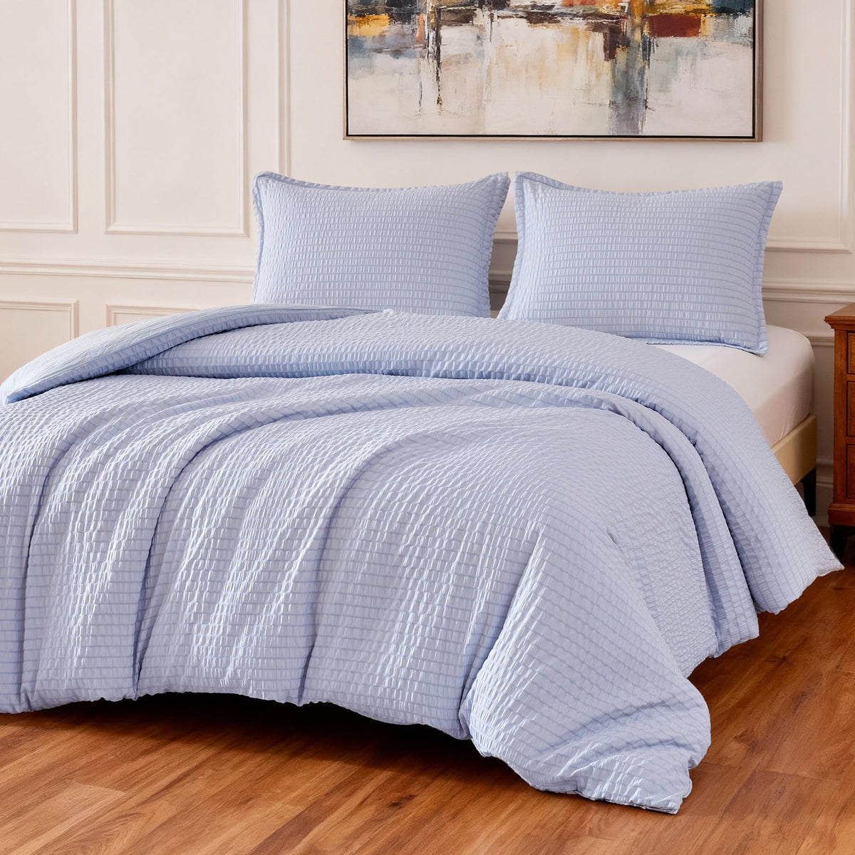 Amazon Basics Duvet Cover Set with Jacquard Geometric Pattern, 3-Piece with 1 Duvet Cover and 2 Pillow Shams, Comforter Not Included, Queen, Dark Gray