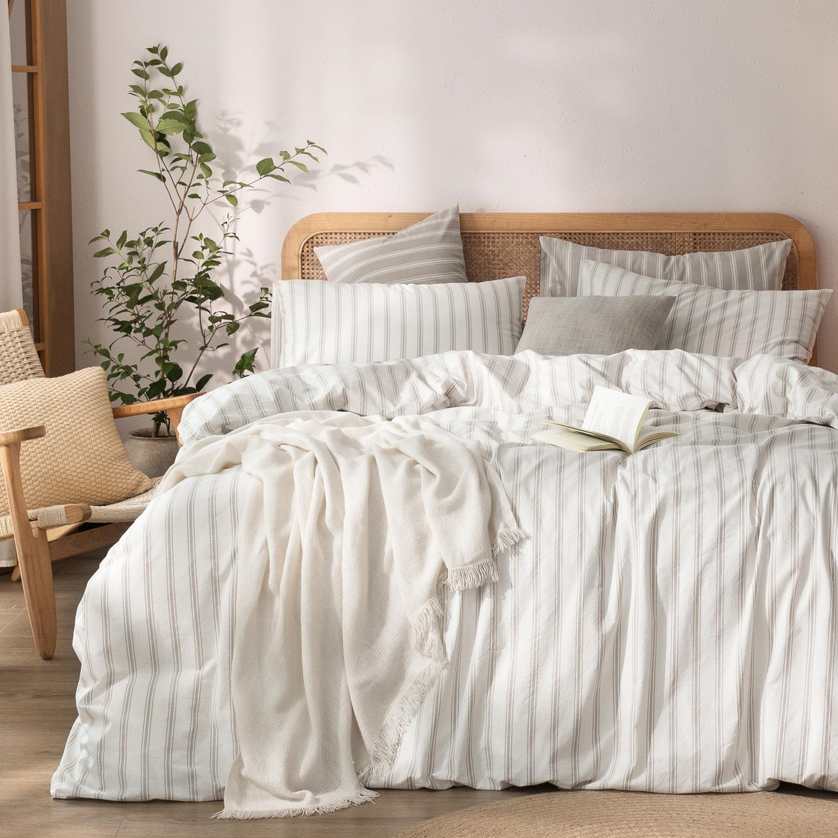 BESTOUCH Cotton Solid Duvet Cover Set Linen Feel Cornflower Blue King