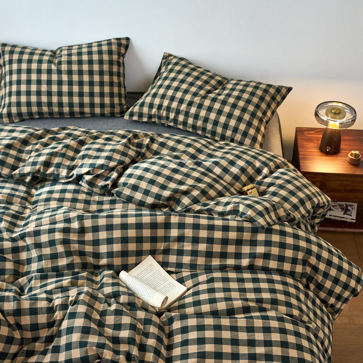 EAVD Retro Striped Duvet Cover Queen Soft 100% Washed Cotton Green Purple
