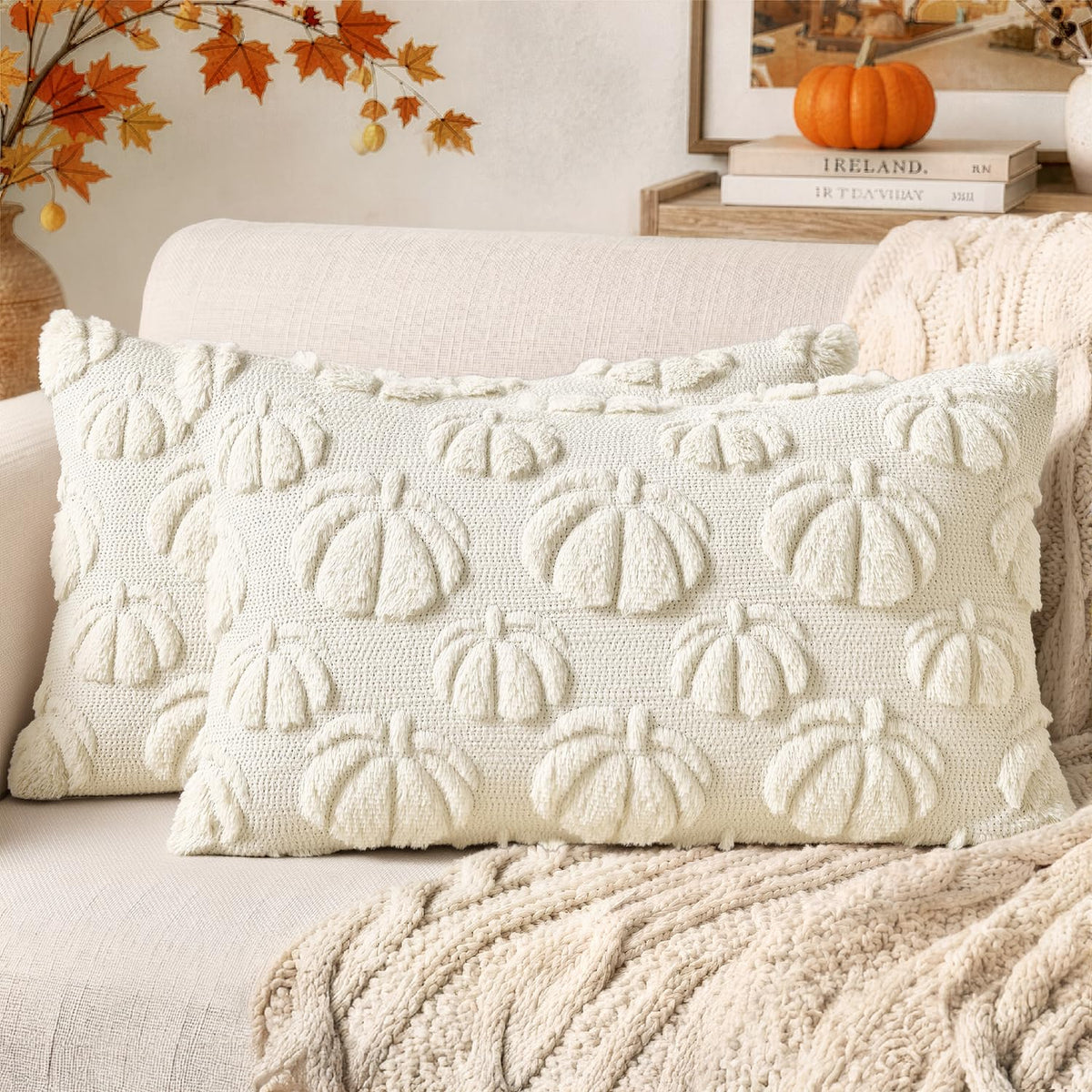 MIULEE Fall Decor Pillow Covers 18x18 Set of 2 Pumpkin Beige