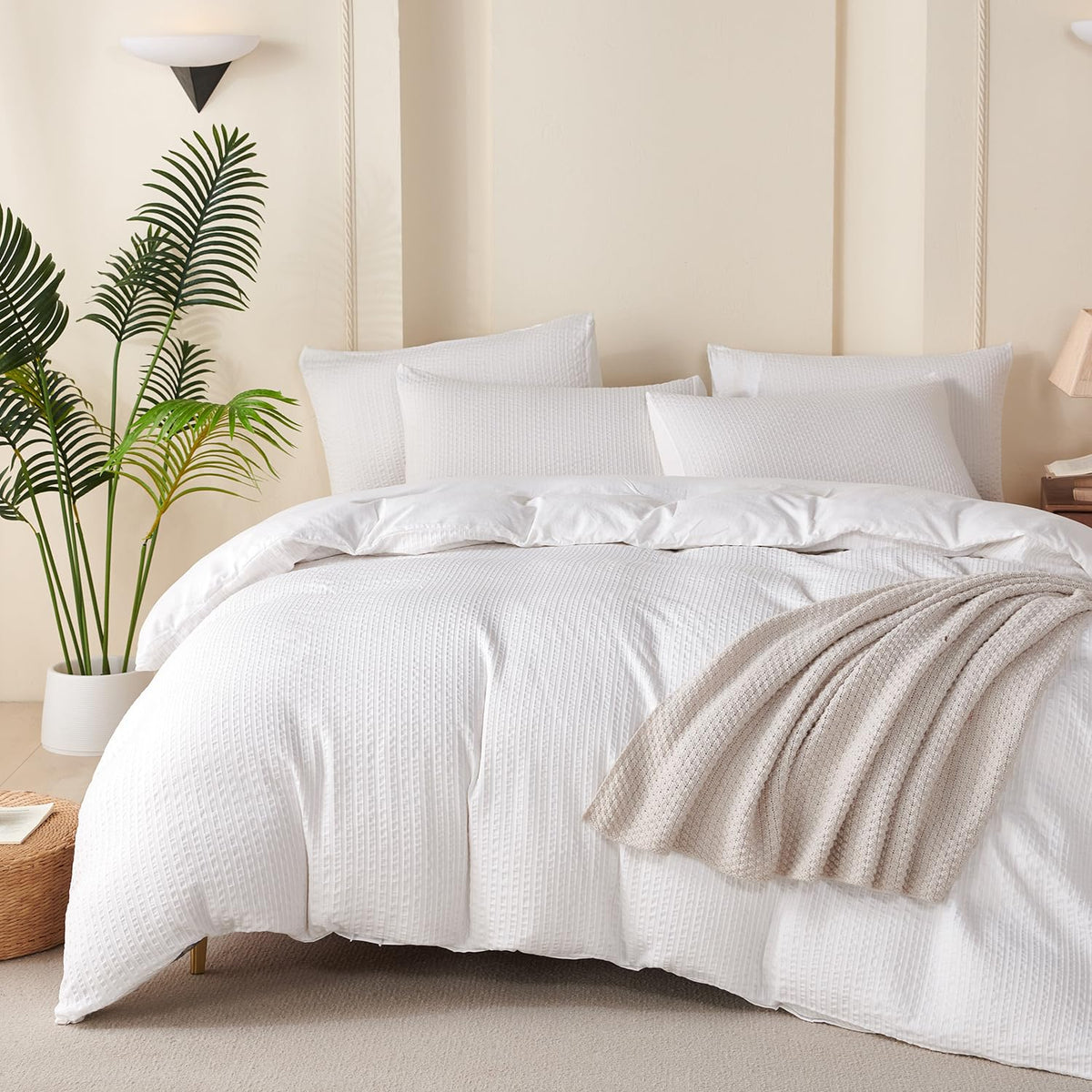 King Size Duvet Cover Set Floral Luxury Soft Brushed Microfiber Crinkle Gauze Fabric 3 Pieces Bedding Set Flower Pattern Duvet Cover King with Zipper Closure Breathable Comfy