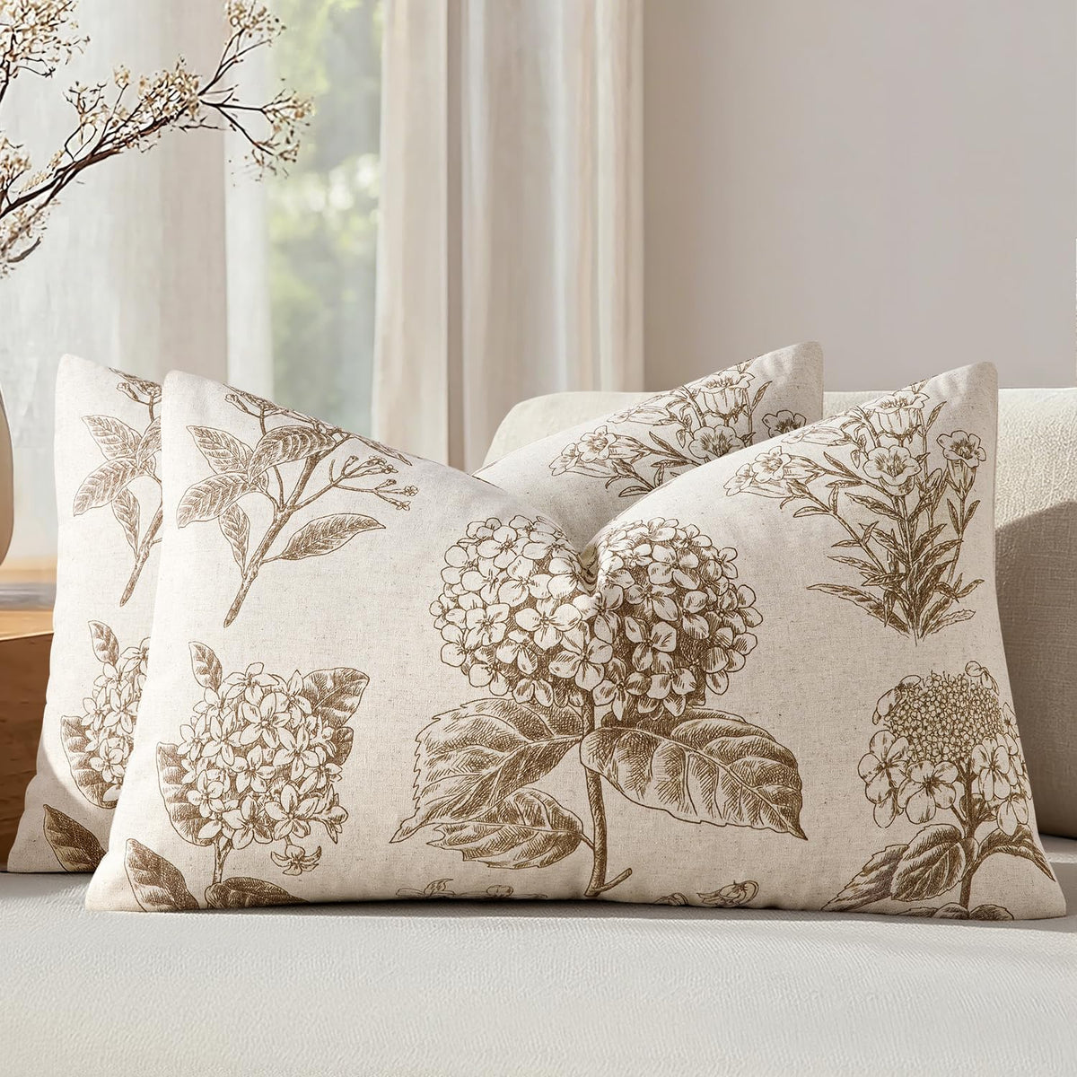 Set of 2 Decorative Floral Pillow Covers 18x18 Inch Light Brown