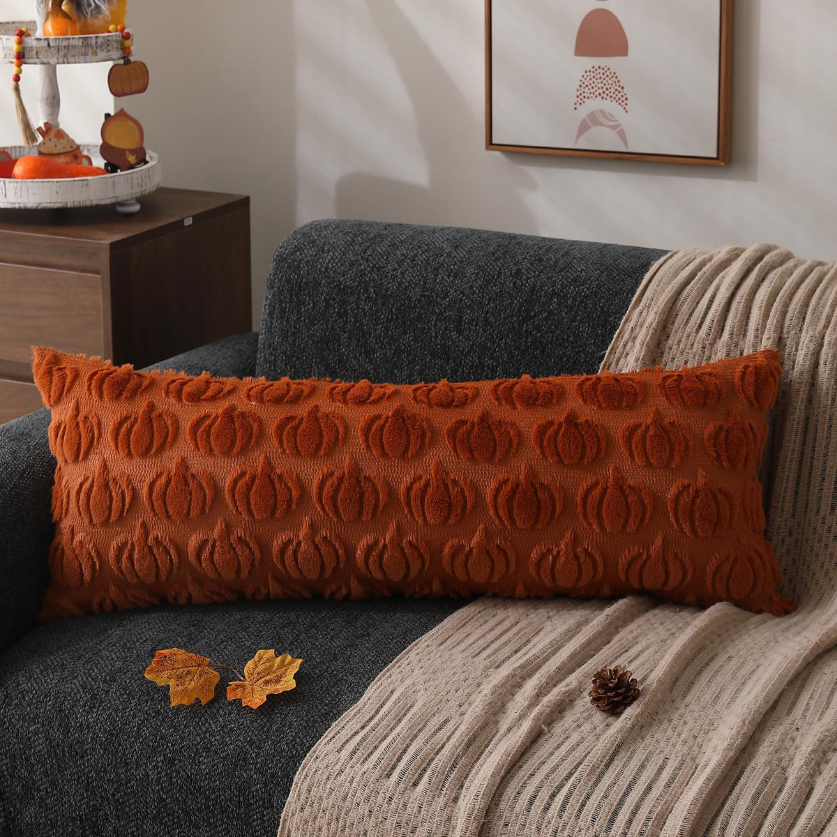 DFXSZ Fall Pillow Covers 18x18 2Pcs Beige Pumpkin Fall Decorations for Home