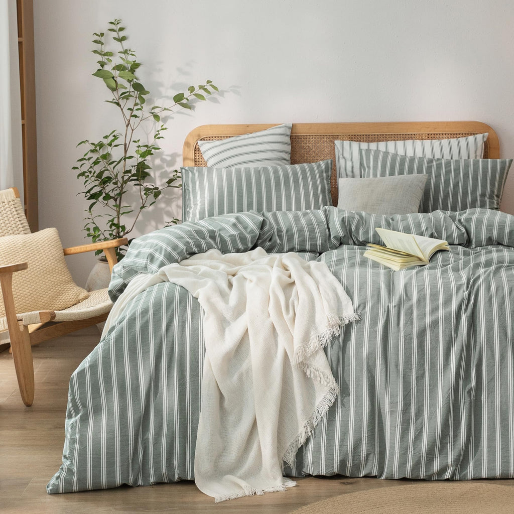 BESTOUCH Cotton Solid Duvet Cover Set Linen Feel Cornflower Blue King