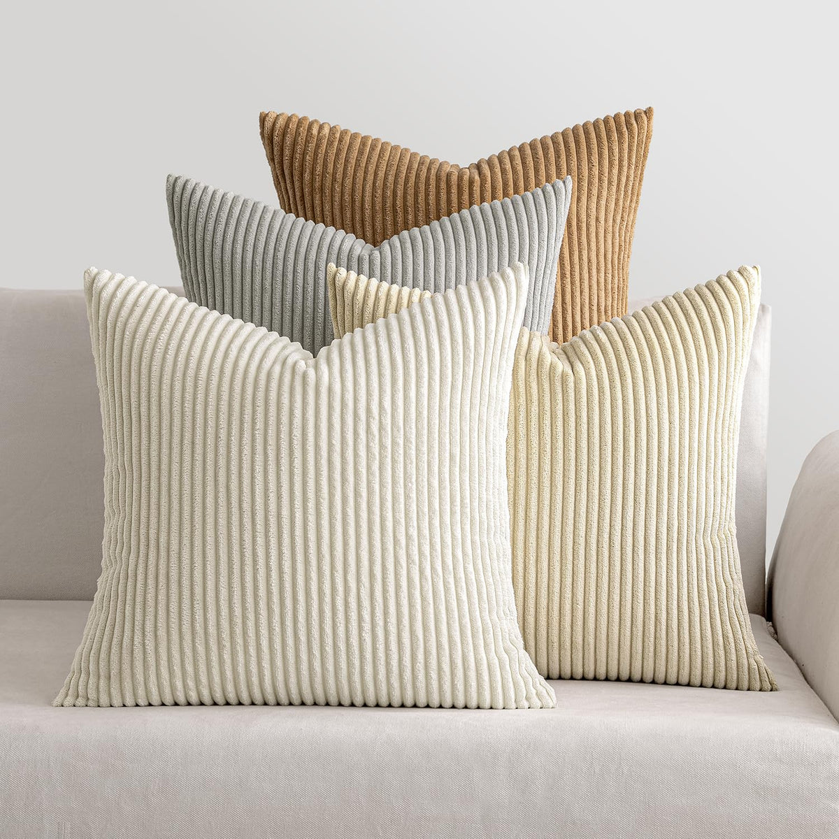 MIULEE Fall Corduroy Decorative Throw Pillow Covers Rust-Olive Green 18x18