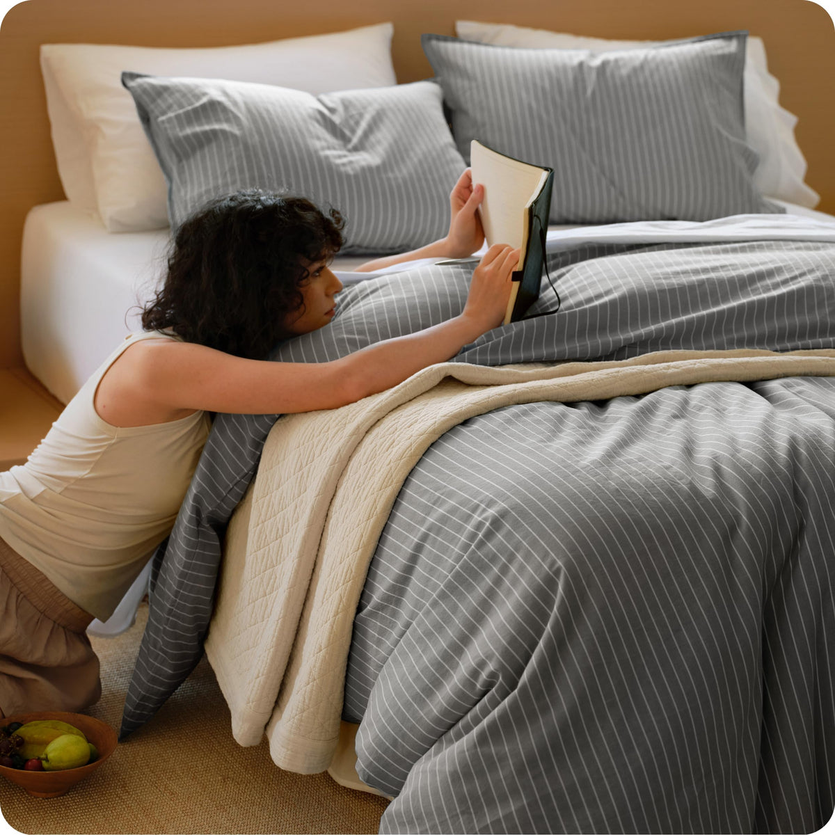 Bedsure PureWoven Gingham Duvet Cover Set Linen‑Like, King Size, 3-PC