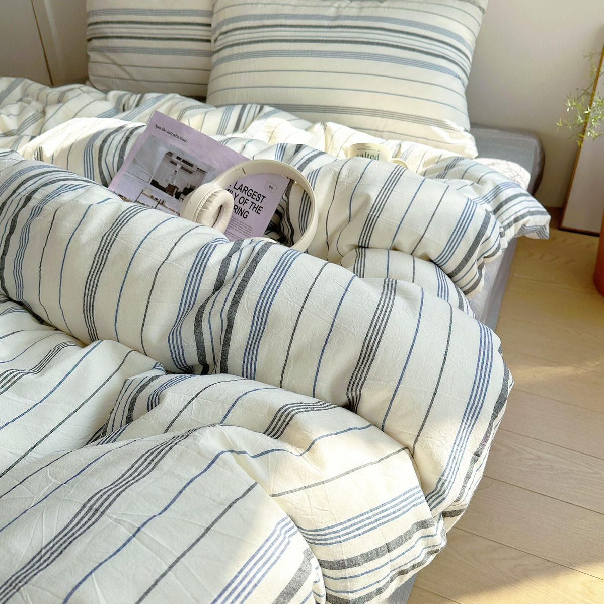 EAVD Retro Striped Duvet Cover Queen Soft 100% Washed Cotton Green Purple