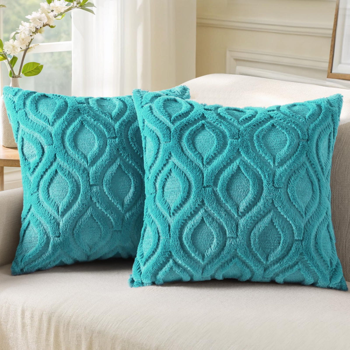 decorUhome Faux Fur Plush Soft Rust Throw Pillow Covers 18x18 Set of 2