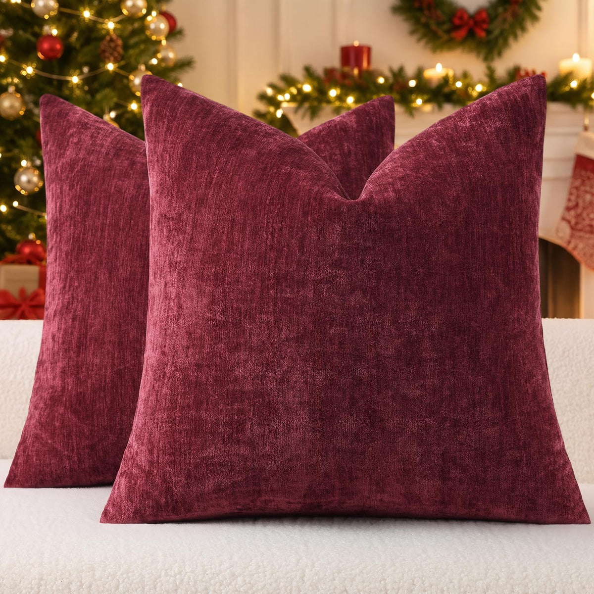 decorUhome Soft Chenille Blush Pink Throw Pillow Covers 18X18 Set of 2