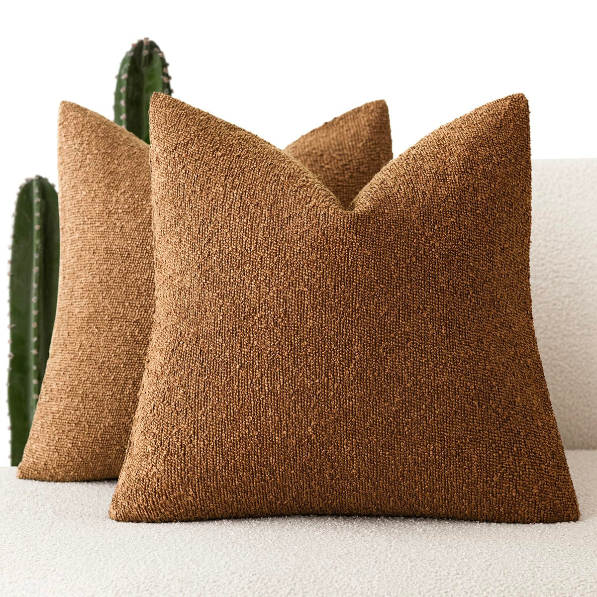 Foindtower Decorative Textured Boucle Throw Pillow Covers 18x18 Inch,Ivory
