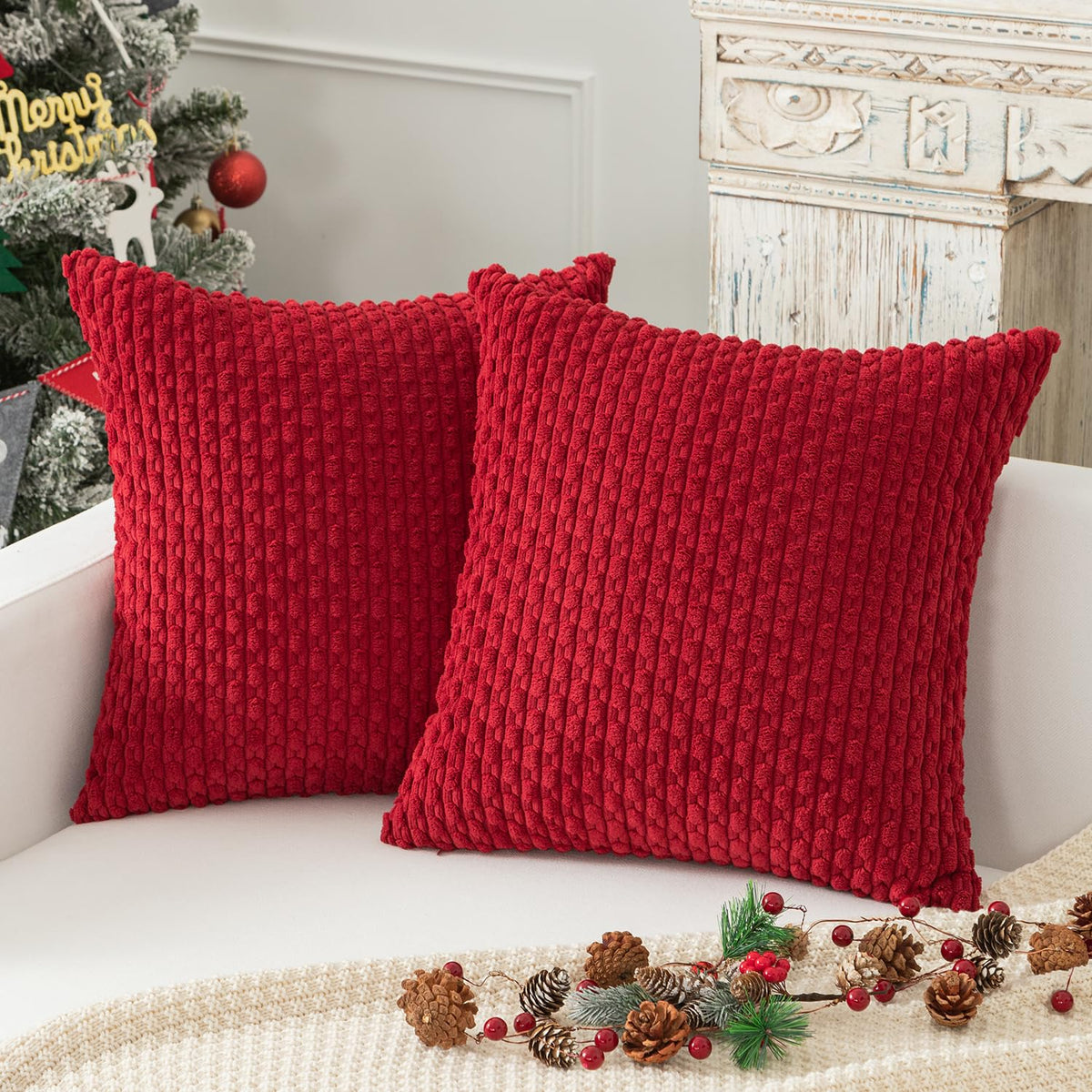 Kevin Textile Soft Corduroy 18x18 Inch Pillow Covers 2 Pack, Burnt Brick