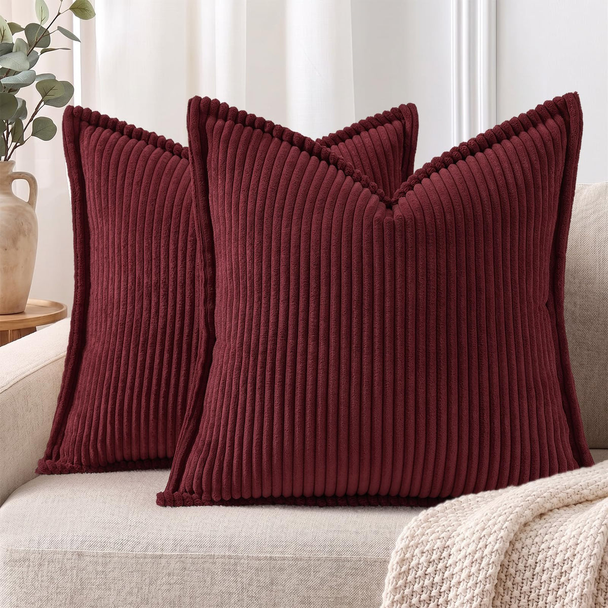 Mecatny Corduroy Fall Throw Pillow Covers 18x18 Set of 2 Olive Green