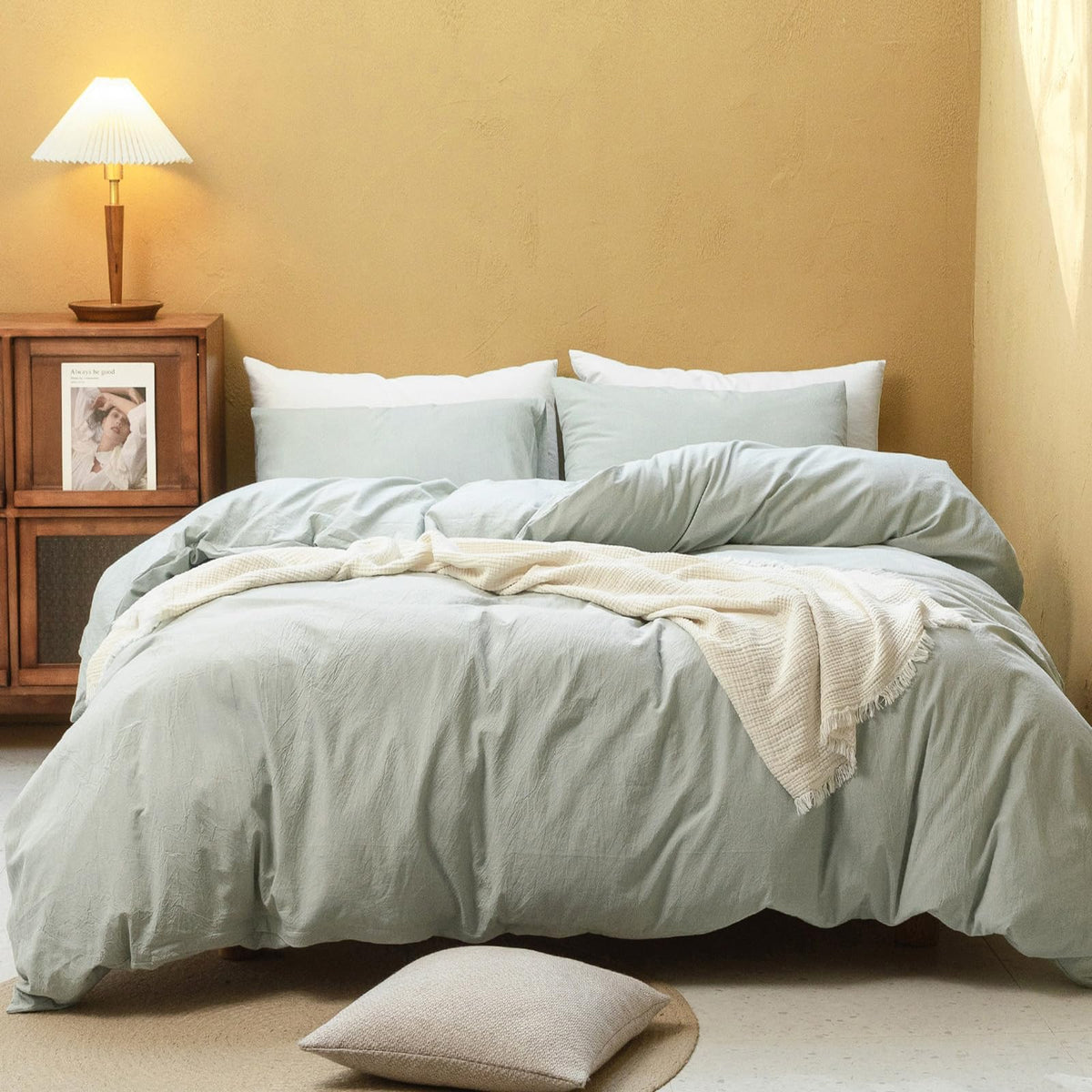 FOSSA Duvet Cover Set 100% Washed Cotton Linen Feel Queen