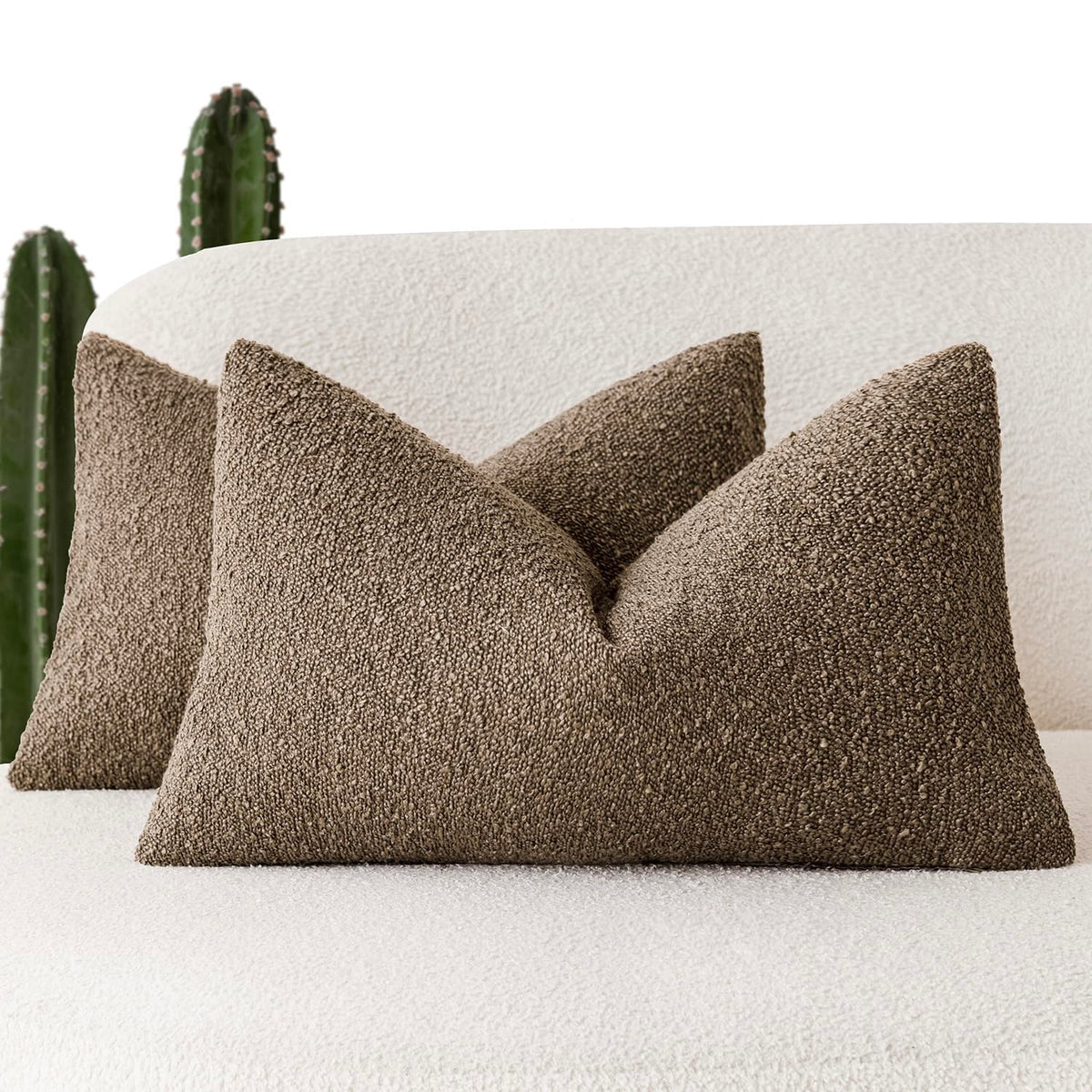 Foindtower Decorative Textured Boucle Throw Pillow Covers 18x18 Inch,Ivory