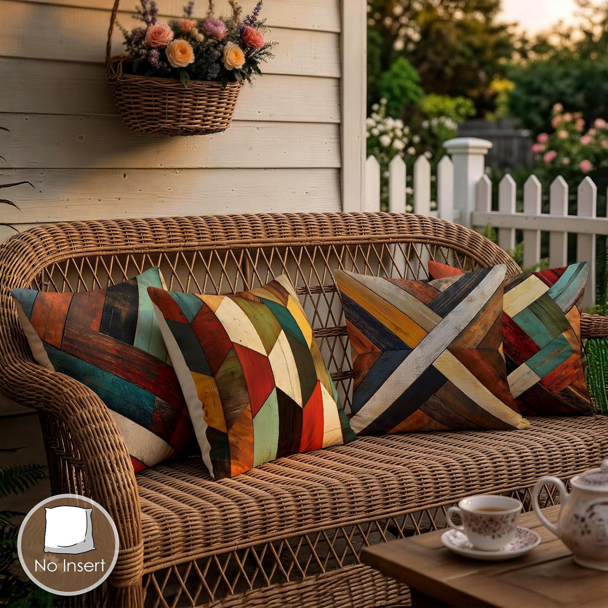 OBSEDE Retro Wood Grain Geometric Throw Pillow Covers 18 x 18 Inch Set of 4