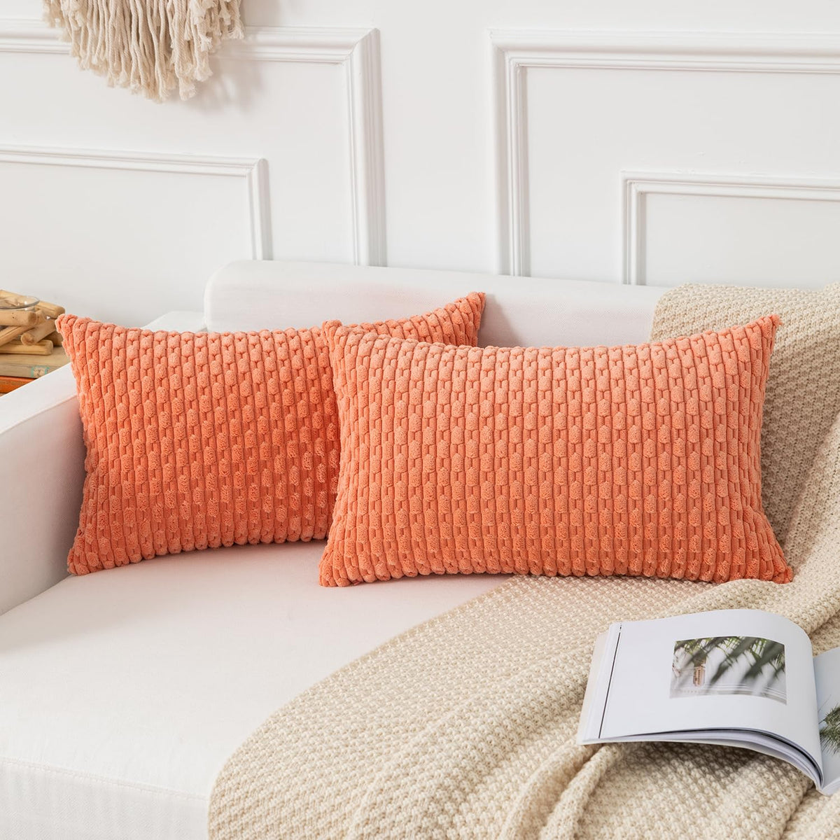 Kevin Textile Soft Corduroy 18x18 Inch Pillow Covers 2 Pack, Burnt Brick