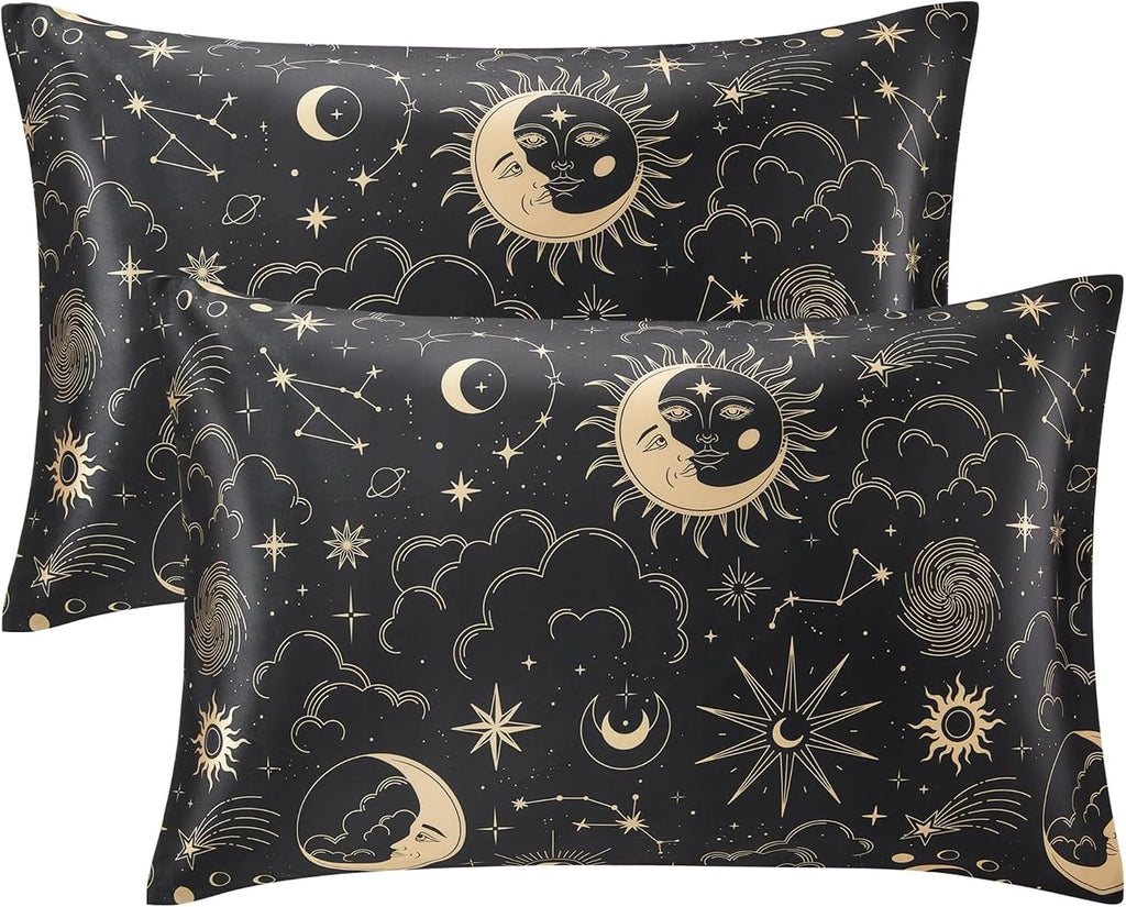 EXQ Home Satin Pillowcase for Hair and Skin Queen - Printed Black Sun