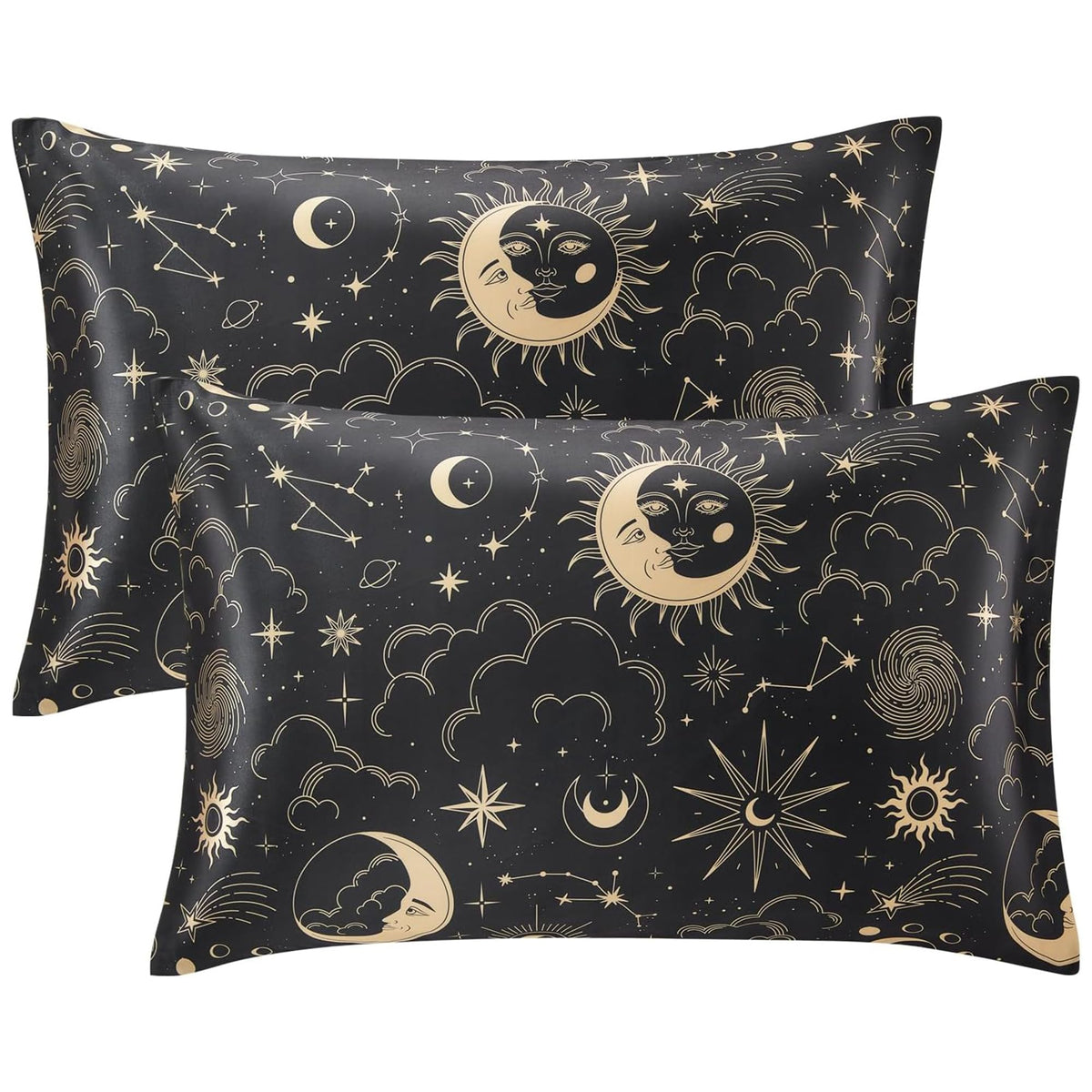 EXQ Home Satin Pillowcase for Hair and Skin Queen - Printed Black Sun